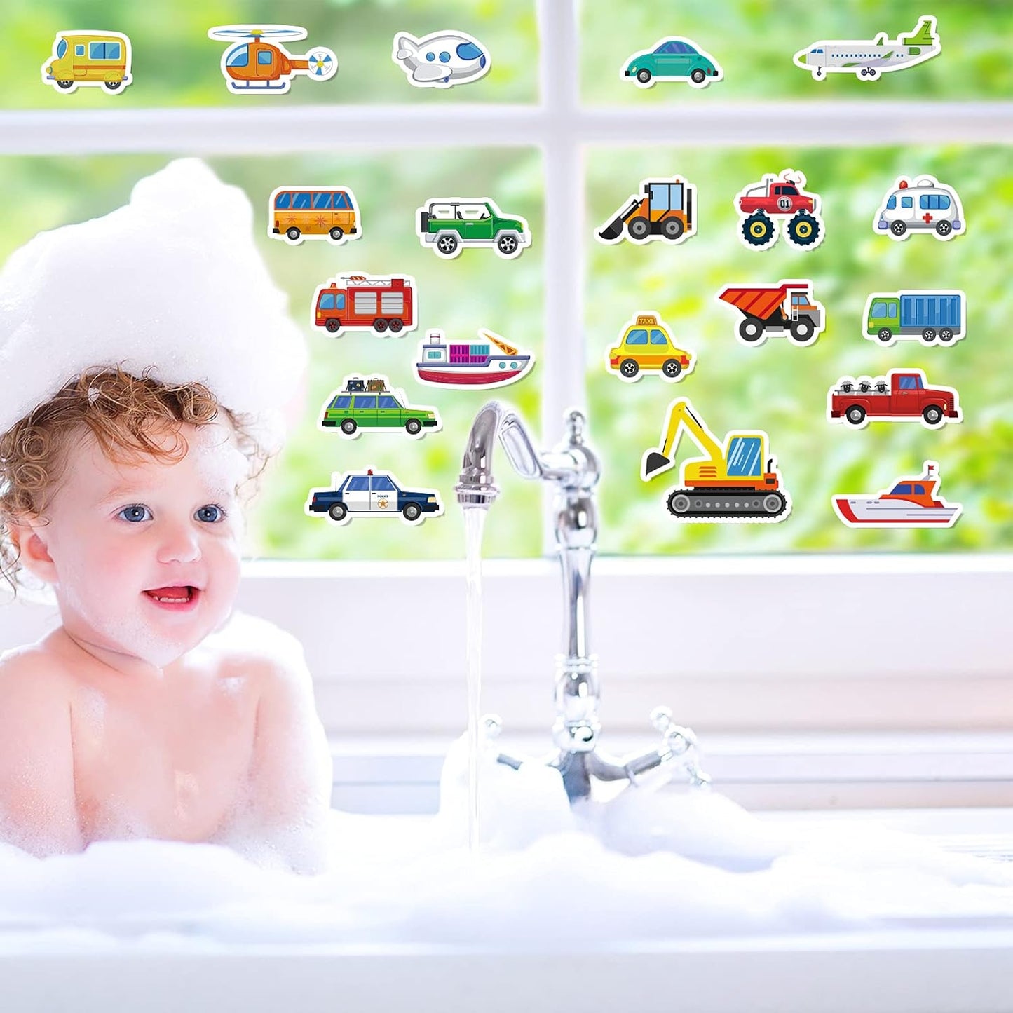 20 PCS Transportion Thick Gel Clings Vehicle Window Gel Clings Decals Stickers for Kids Toddlers and Adults Home Airplane Classroom Nursery Winter Car Party Supplies Decorations