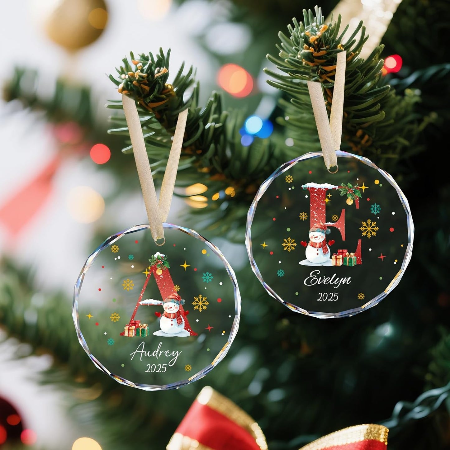 Personalized Christmas Ornaments with Names, Name Ornaments for Christmas Tree, Letter Custom Christmas Ornament for Kids and Adults, Stocking Name Tags