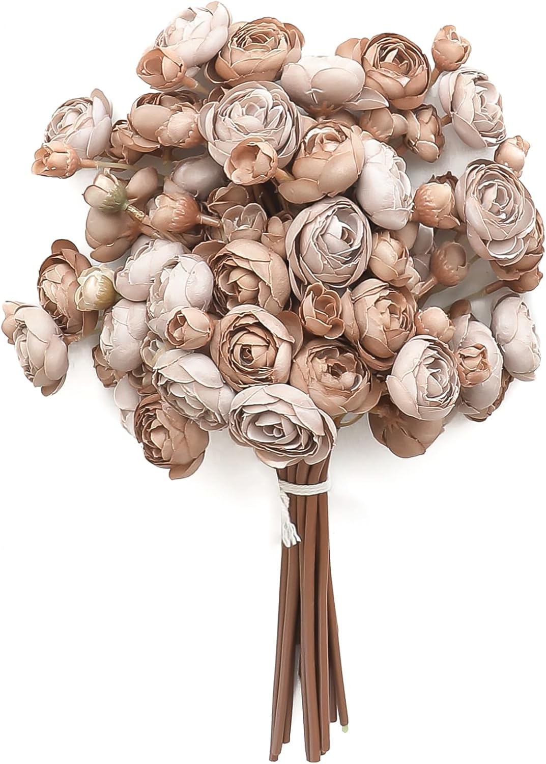 Floroom Ranunculus Artificial Flowers 18 Pcs Taupe Brown Faux Silk Mini Ranunculus Bulk Fake Wedding Filler Flowers for DIY Bouquets, Centerpieces, Bridal Shower Decorations & Arrangements