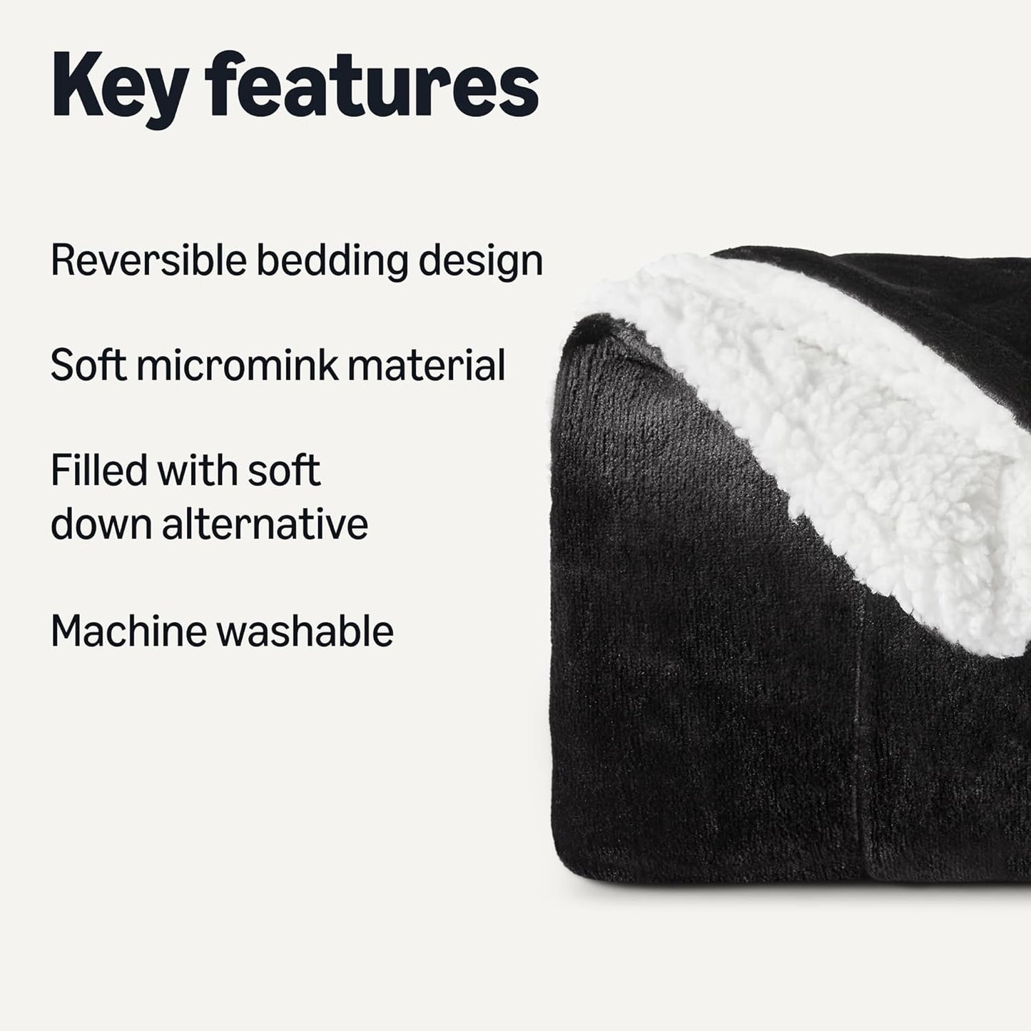 Amazon Basics Reversible Sherpa Throw Blanket, Black, 50"x60"