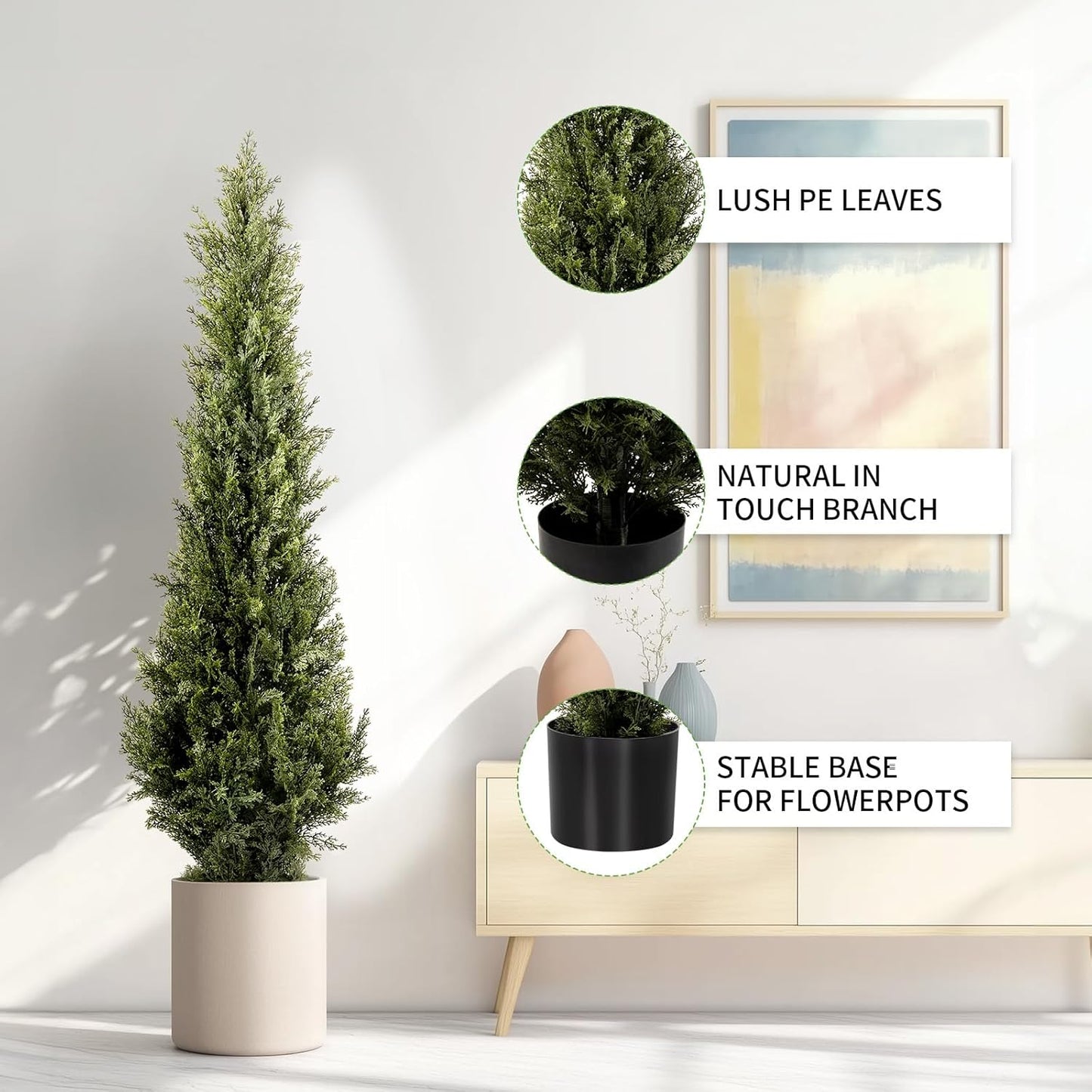 Artificial Cedar Topiary Trees 2 Set, Realistic Fake Cypress Tree Tall Faux Pine Shrubs Plants Artificial Cypress Trees for Home Offices Porch Decor (Cedar Topiary Trees, 3FT)