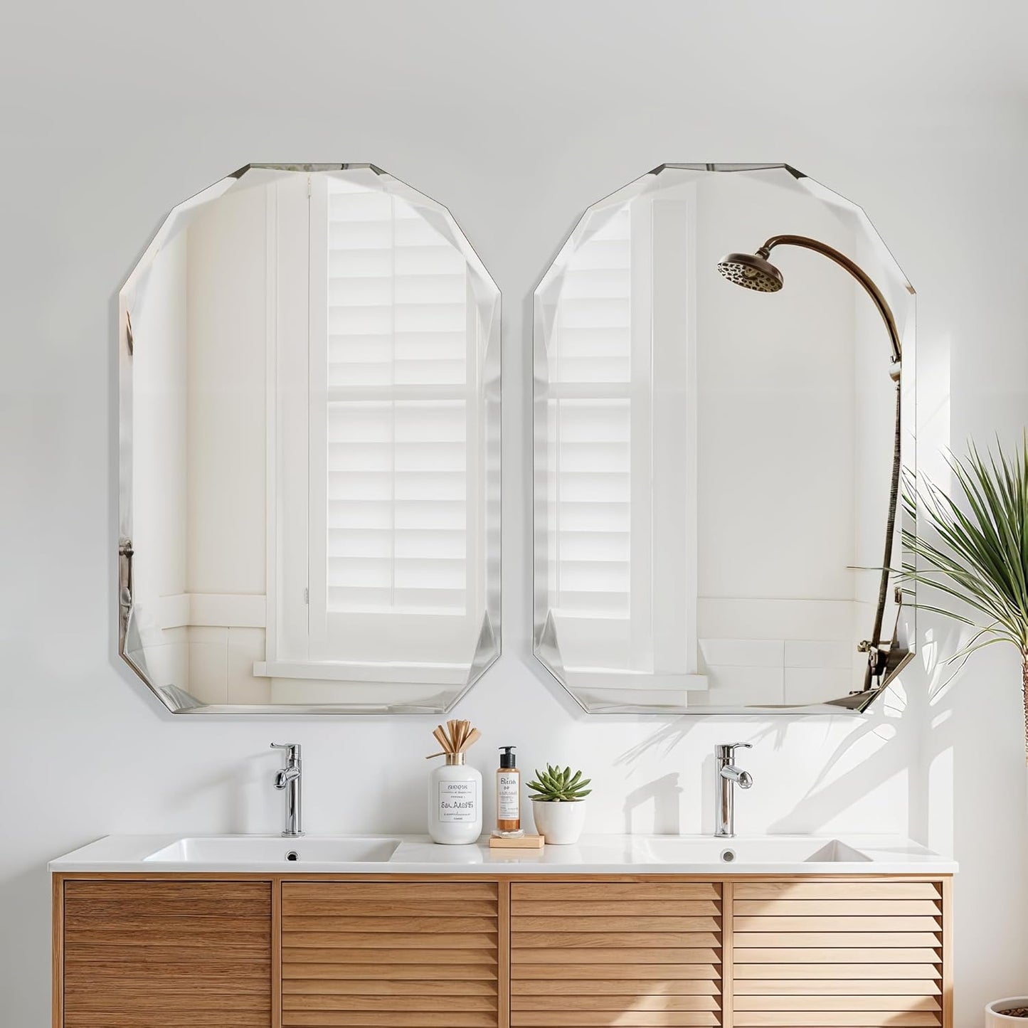 Bathroom Mirror for Wall, 26" x 38" Arched Mirror, Bathroom Vanity Mirror, Beveled Edge Frameless Wall Mount Vanity Mirrors, Wall Mirrors Decorative, Irregular Beveled Edge Mirror