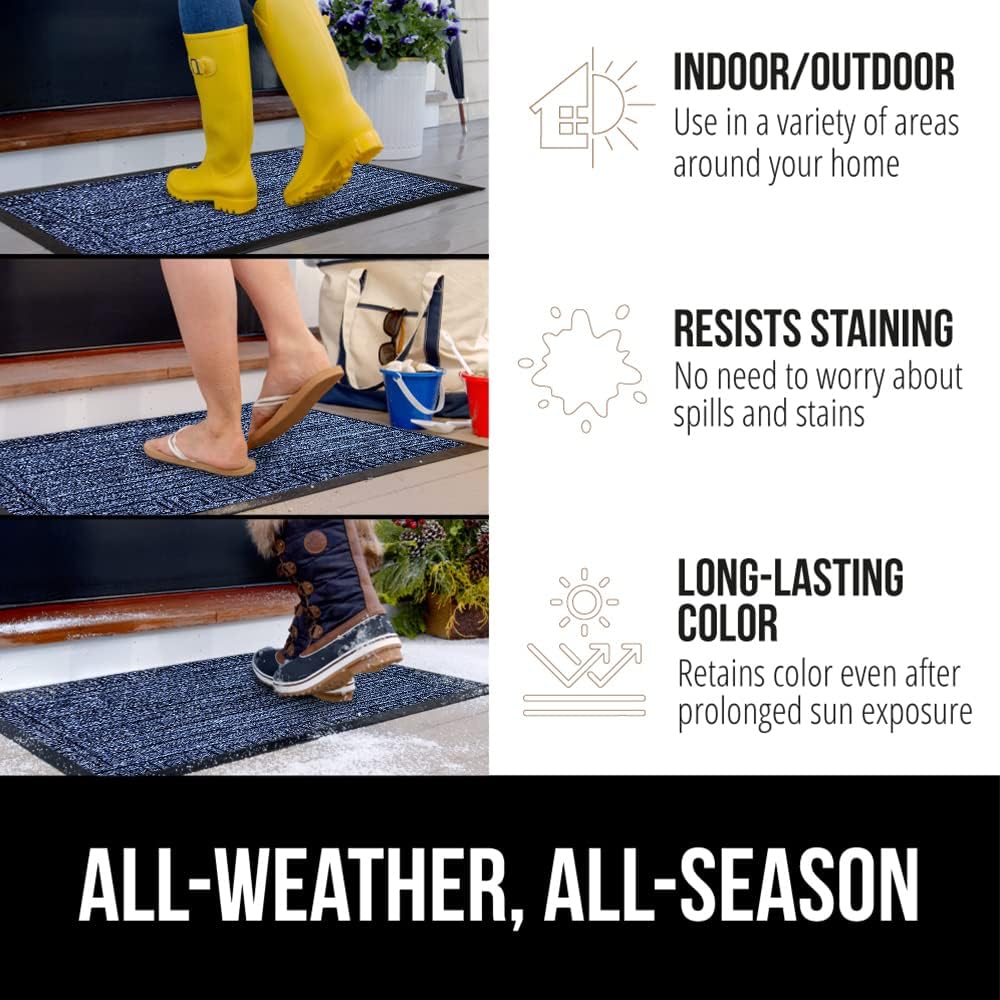 GORILLA GRIP 100% Waterproof All-Season WeatherMax Doormat, 47x35, US Designed Natural Rubber, Stain and Fade Resistant, Low Profile Indoor Outdoor Door Mats, Easy Clean Patio Mat, Navy Greek Keys
