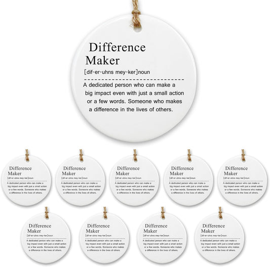 Thank You Gifts for Women Men - 10 Pcs Appreciation Gift for Teacher Boss Leader Coworker New Job Gifts Difference Maker Definition Decorative Ceramic Ornament Set