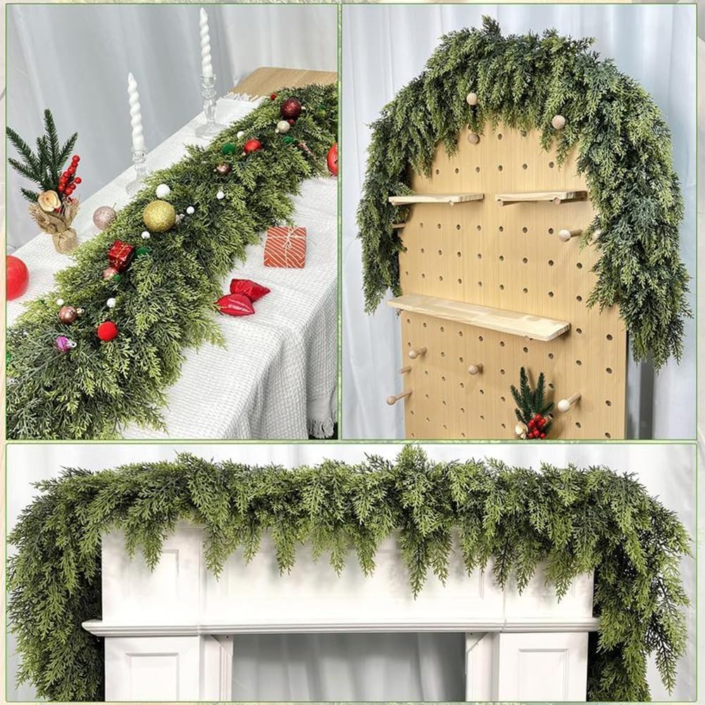 6 Ft Artificial Cedar Garlands – Real Touch Winter Greenery, Realistic Artificial Cedar Tree Christmas Pine Garland Decorations for Table Mantle Wall Indoor Fireplace Holiday Party (4ft, 1)