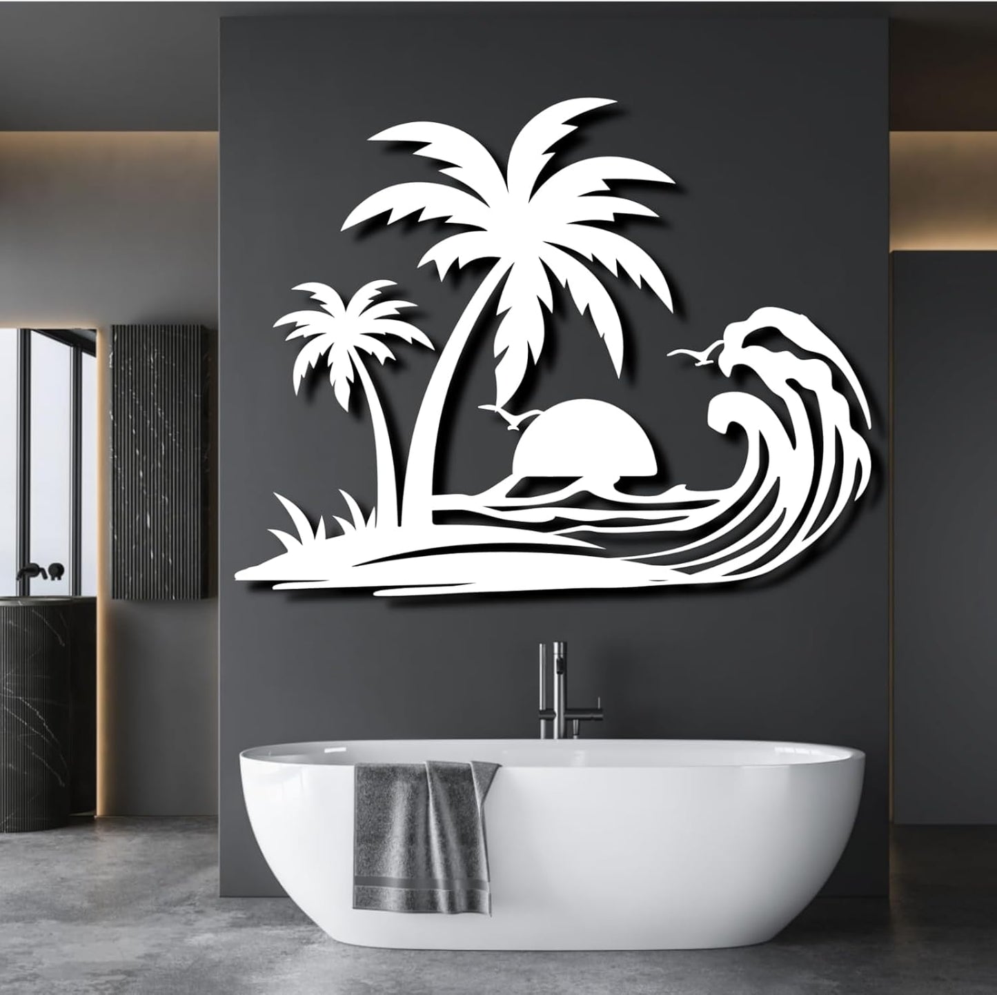 Palm Tree Metal Wall Decor,Palm Tree Metal Wall Art,Metal Palm Tree,Metal Palm Tree Wall Decor,Tropical Metal Wall Art,Beach Wall Decort,Metal Wall Decor (style 1,white,19 L" x 14 W" / 47 x 37 cm)