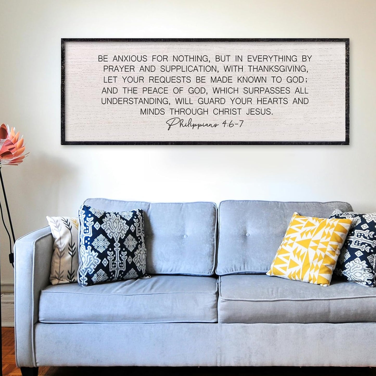 LuZhiQiang Be Anxious for Nothing Wall Decor 40"×15" Philippians 4:6-7 Bible Verse Sign Large Christian Scripture Wood Framed Hanging Decor (Black)