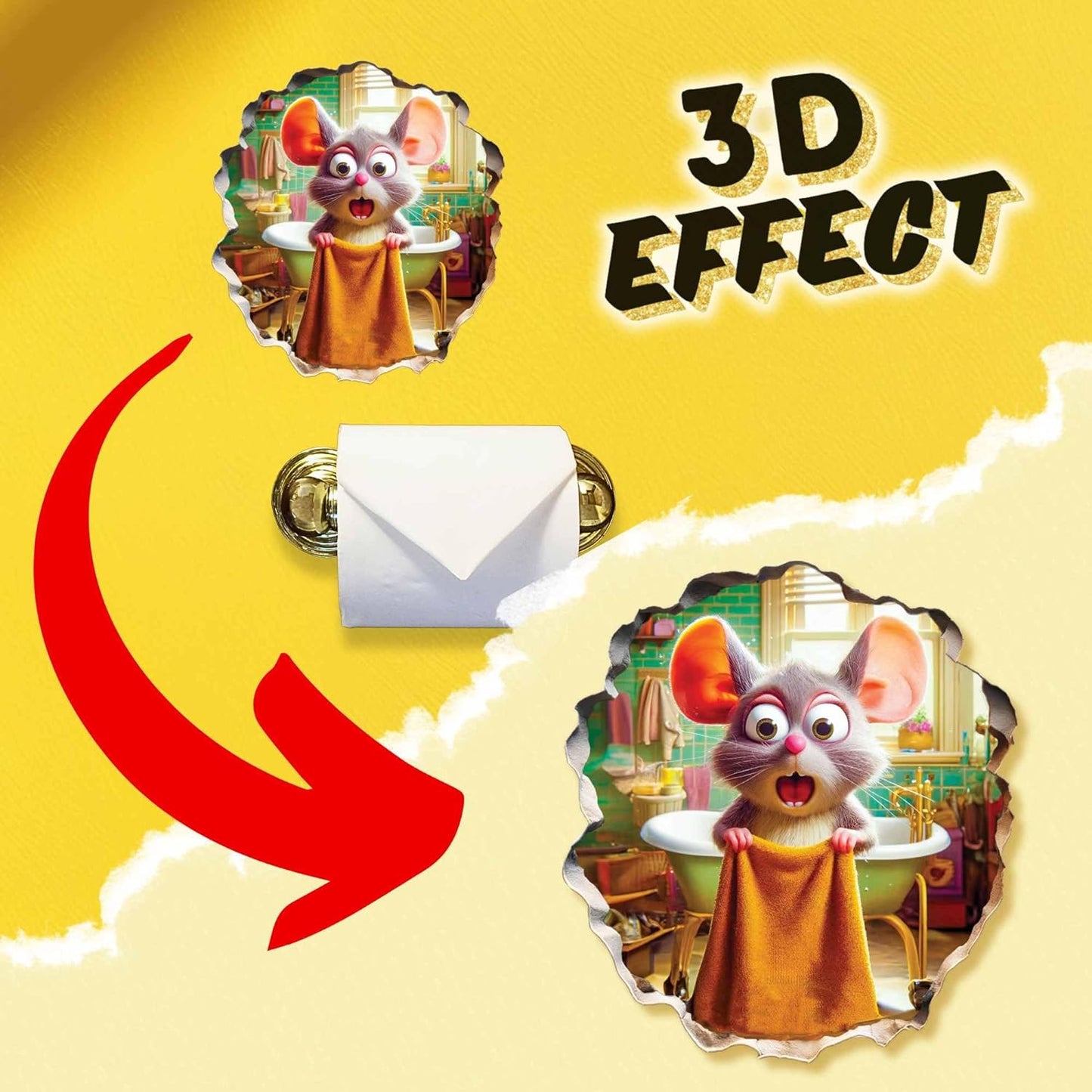 3D Mouse Sticker - Shower - Mousehole Wall Sticker Decal - Removable Bathroom Decor - Kids Room - Peel & Stick - Whimsical Home Decor - MICESTERPIECE