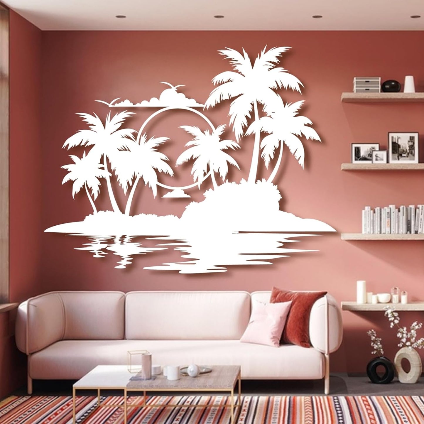 Palm Tree Metal Wall Decor,Palm Tree Metal Wall Art,Metal Palm Tree,Metal Palm Tree Wall Decor,Tropical Metal Wall Art,Beach Wall Decort,Metal Wall Decor (style 2,white,24 L" x 19 W" / 60 x 47 cm)