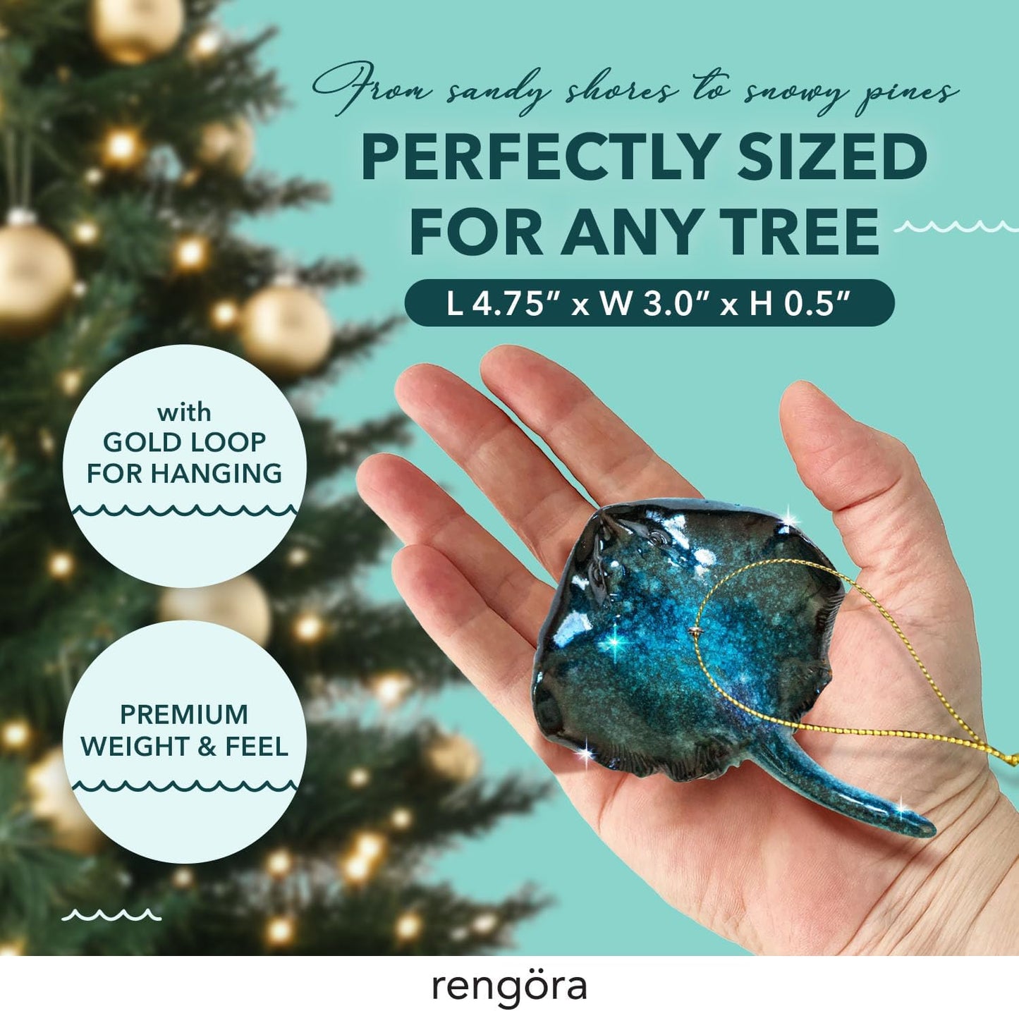 Hand-Painted Beach Christmas Ornament – Coastal Tree Decoration for Ocean Lovers – Unique Nautical Ornament for Christmas Tree or Stocking Stuffer Gift (Blue Stingray)