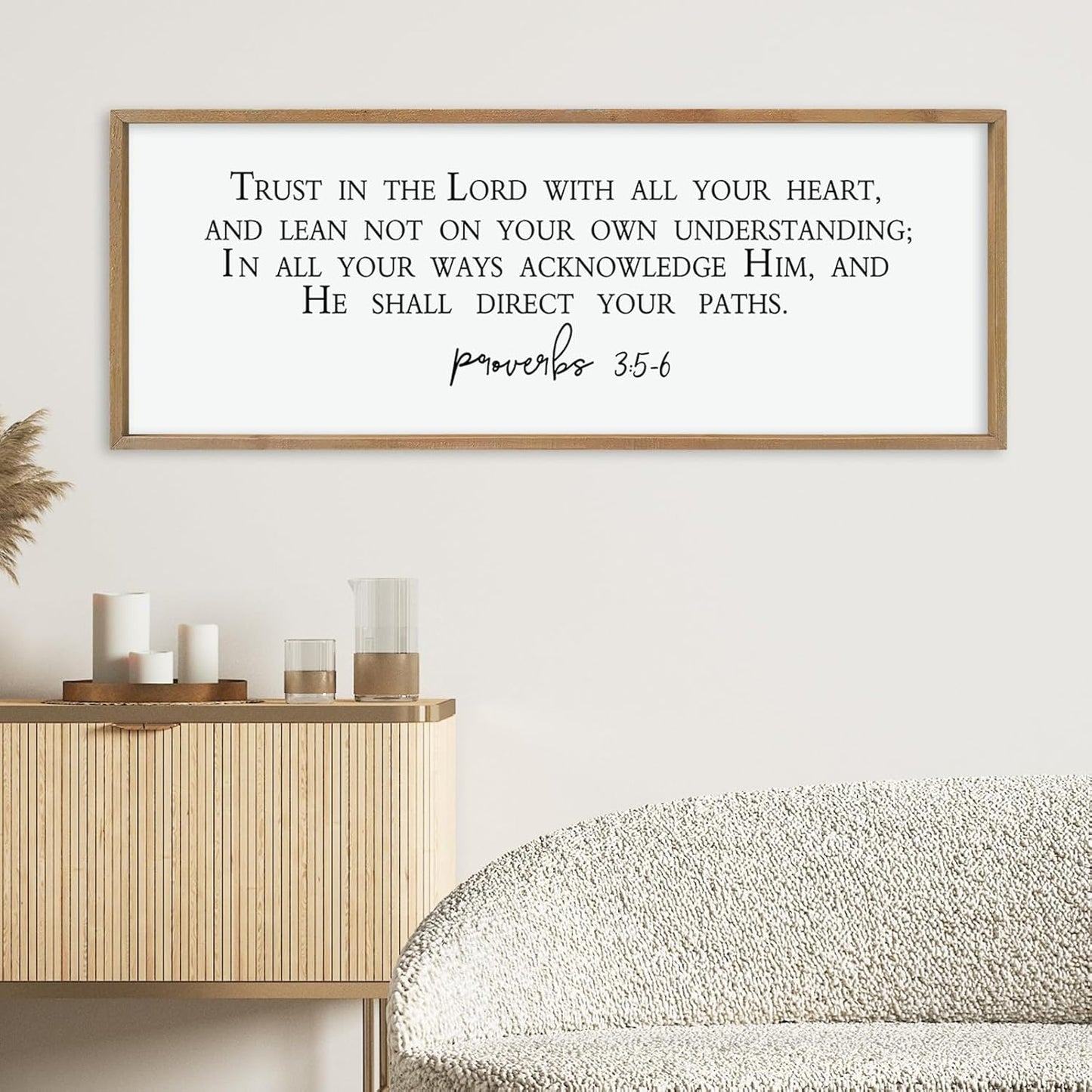 LuZhiQiang Trust in the Lord With All Thine Heart Wall Decor Art 40"×15" Bible Verse Proverbs 3:5-6 Sign Scripture Christian Large Wood Framed Hanging (Wood)