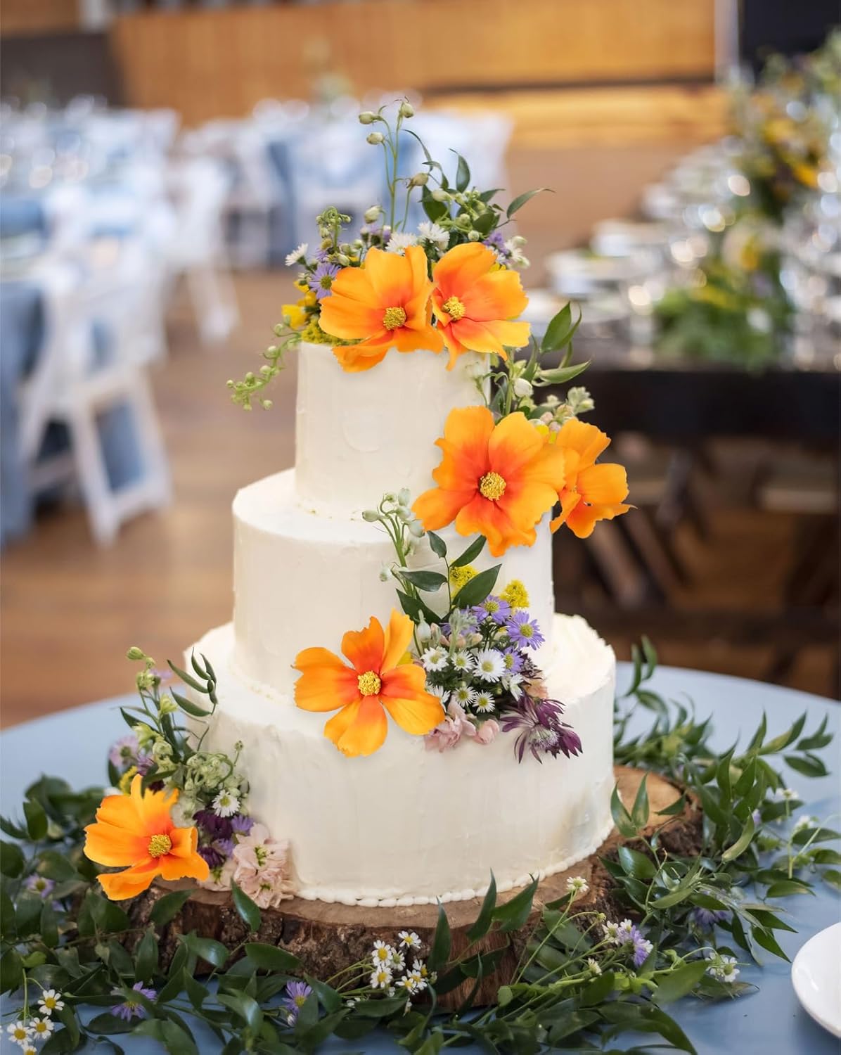 IPOPU Orange Silk Flowers Artificial Daisies 5PCS Cosmos Artificial Flowers Fake Wildflowers Daisy Flowers with Stems for Home Decor Indoor Floral Arrangements Centerpiece (Orange)