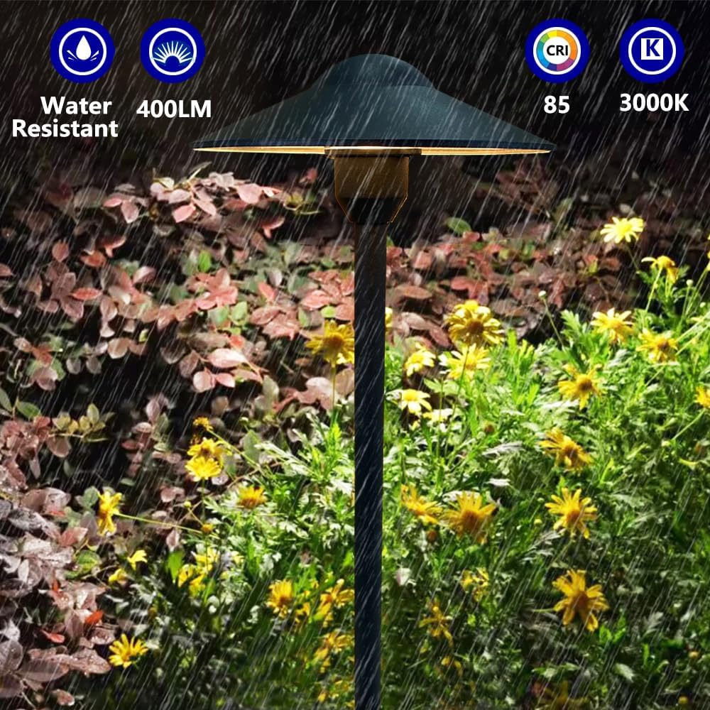 Arrownine Cast Aluminum Low Voltage Landscape Path Area Spread Lighting Pathway Lights Included Ground Spike,Wire Connectors Free Replaceable 3 Watts G4 LED Bulb Warm White 2-Pack (Black Finish)