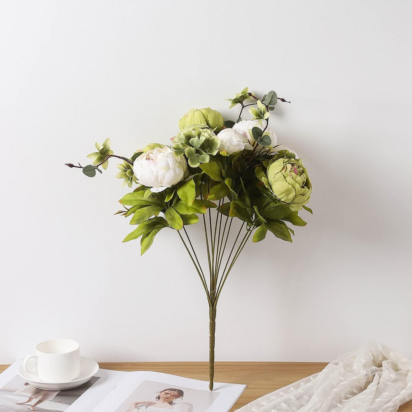 Duovlo Fake Flowers Vintage Artificial Peony Silk Flowers Wedding Home Decoration,Pack of 1 (New Green)