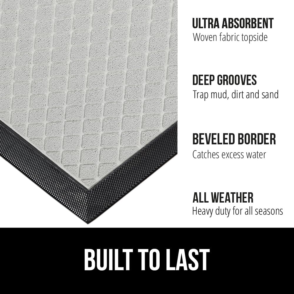 GORILLA GRIP 100% Waterproof All-Season WeatherMax Doormat US Designed Natural Rubber, Stain and Fade Resistant, Low Profile Indoor Outdoor Door Mats, Easy Clean Patio Mat, 23x35, Light Gray