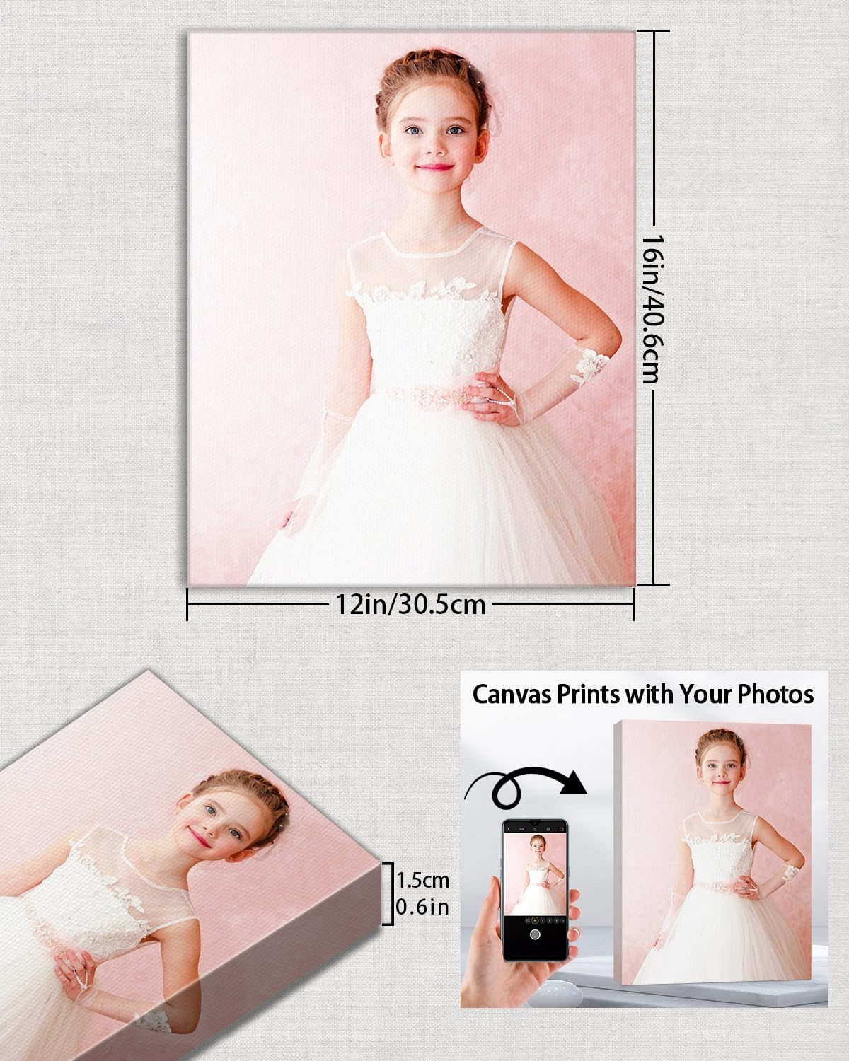 AbcCustomize Canvas Prints with Your Photos, Custom Canvas for Living Room and Bedroom Decor, Personalized gifts for Friends Lover and Family, Canvas Wall Art for Gifts & Keepsakes, Ready to Hang