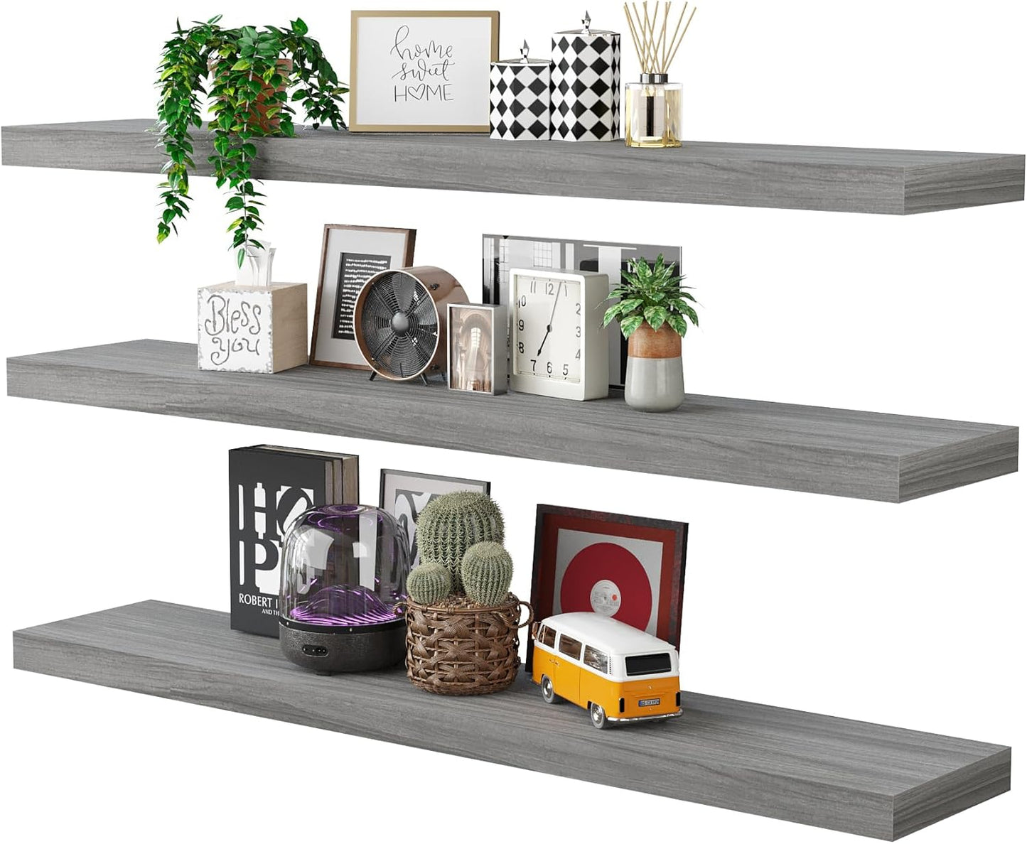 BAMEOS Floating Shelves,40 in W x 8in D Wall Mounted Wooden Shelves with Invisible Brackets Set of 3, Hanging Wall Shelves Decoration for Bedroom, Bathroom, Living Room and Kitchen