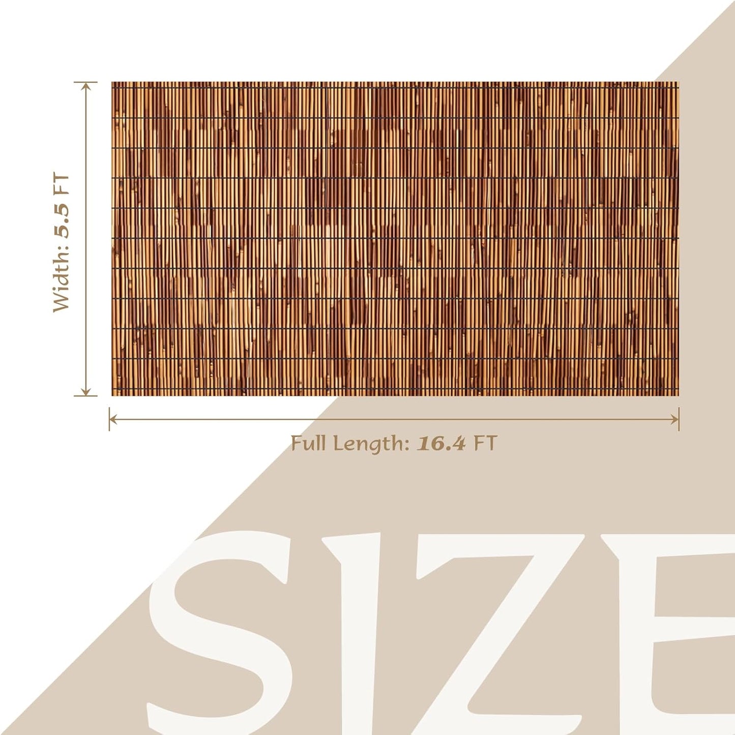 Bamboo Reed Fencing Rolls,5.5FT X 16.4FT Reed Screen Curtain Fence Covering Privacy Bamboo for Outdoor Backyard Patio Garden Decorative Fence (Brown)