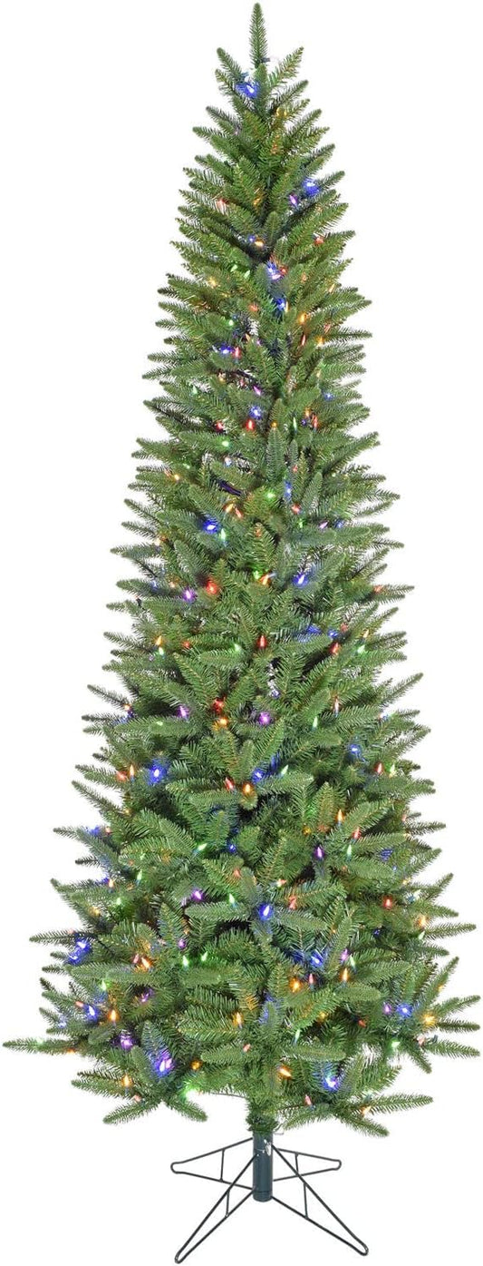 Fraser Hill Farm 7.5-ft. Winter Falls Slim Christmas Tree with 8 Function Dual Multicolor & Warm White LED Lights, Artificial Tree
