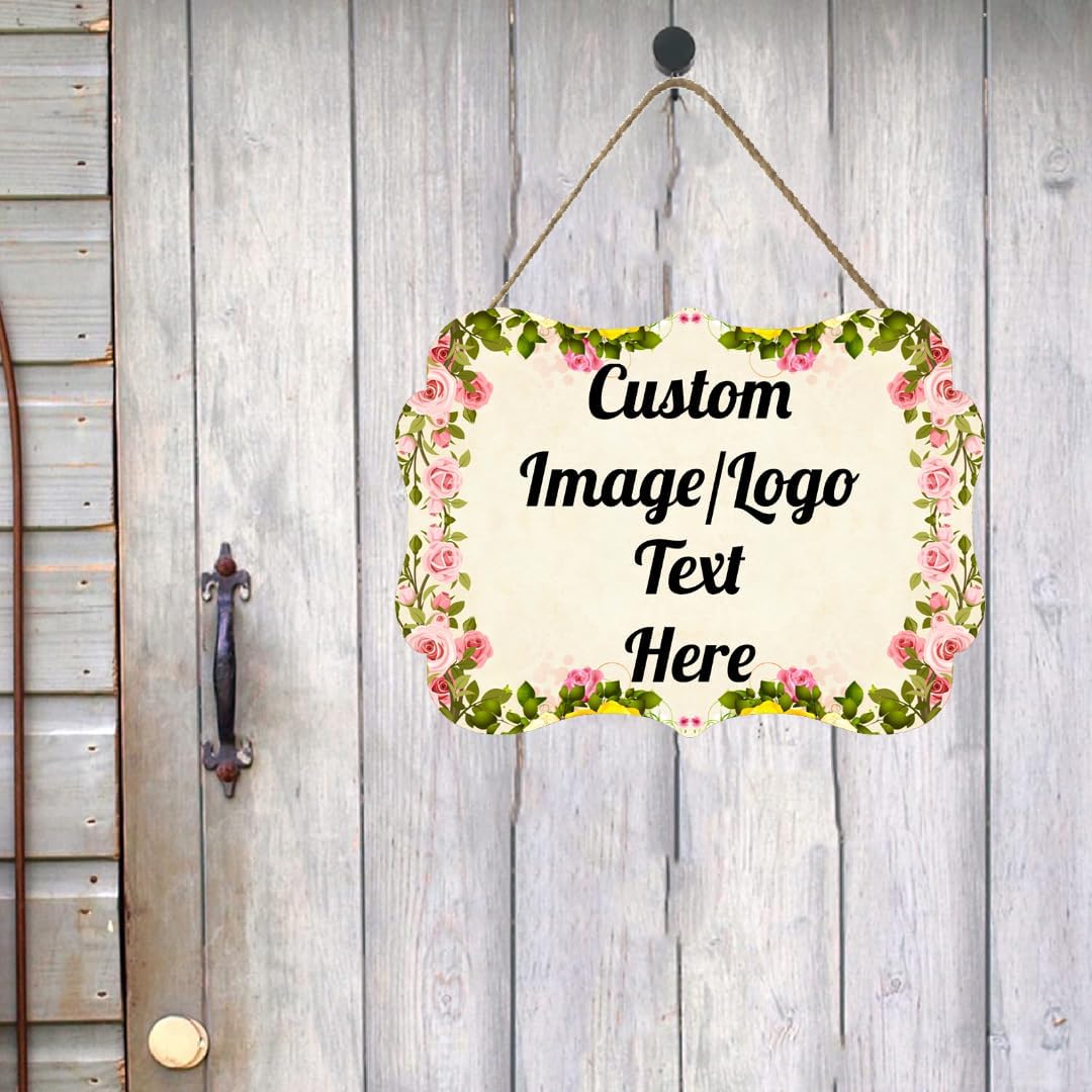 Personalized Wooden Welcome Sign Front Door Decor Home Sign Customized Image/Text Hanging Farmhouse Decorations for Home Office 11.2 * 8 Inch