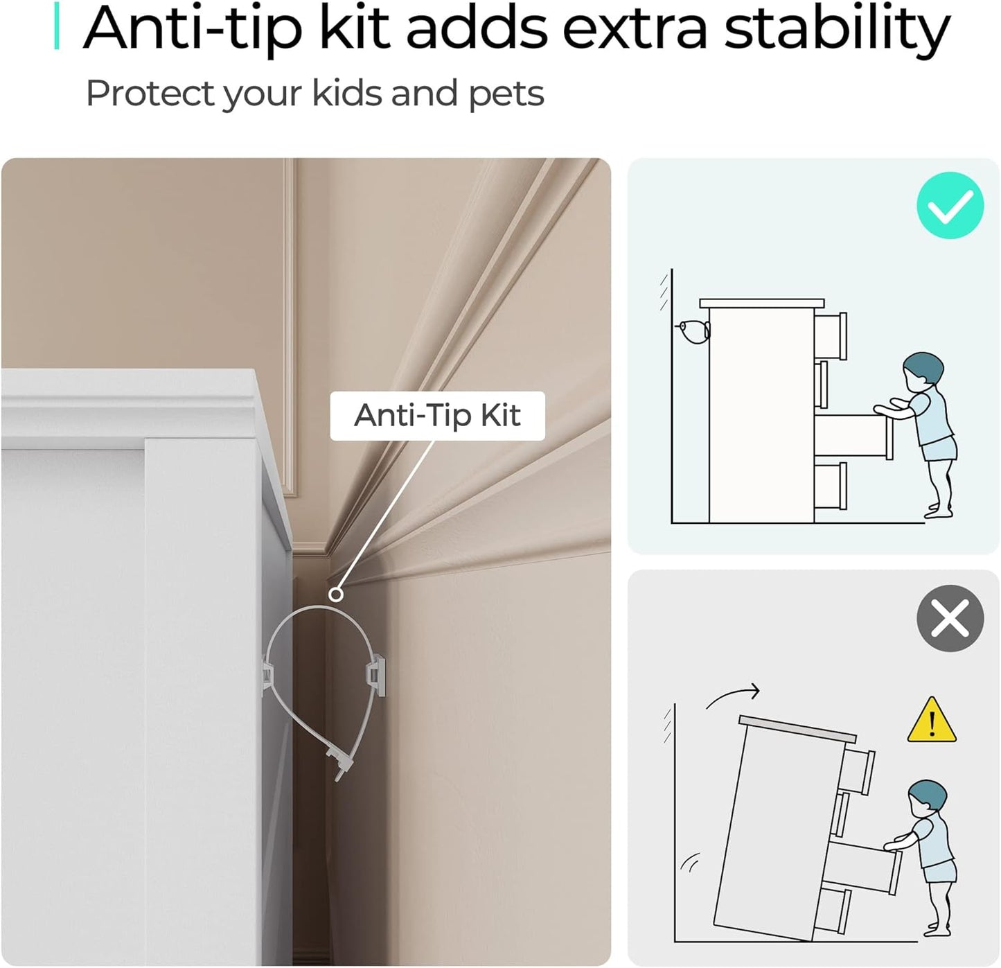 LINSY HOME Dresser for Bedroom, 6 Drawer Dresser with Metal Handles, Chest of Drawers for Living Room, Entryway and Hallway, White