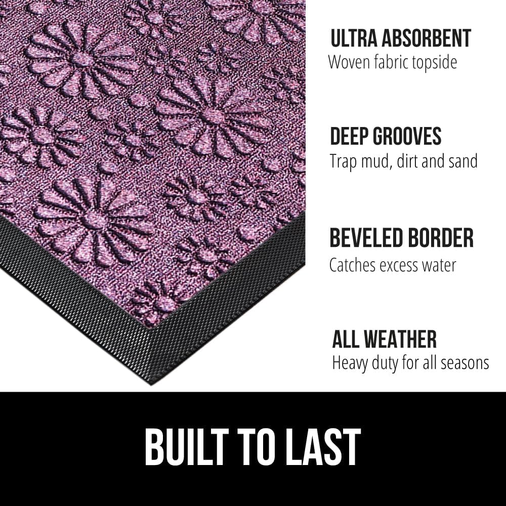 GORILLA GRIP 100% Waterproof All-Season WeatherMax Doormat, Durable Natural Rubber, Stain and Fade Resistant, Low Profile, Indoor Outdoor Door Mats, Easy Clean Entry Mat, 17x29, Purple Confetti Daisy