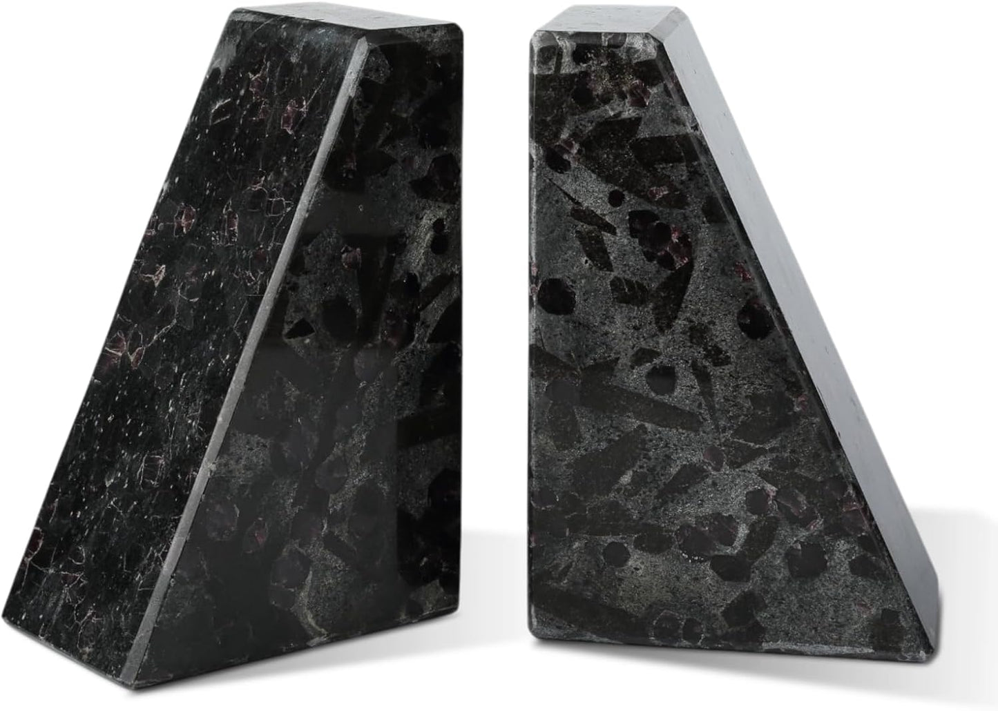 Marble Bookend for Heavy Books, Decorative Bookends for Shelves, Durable and Heavy-Duty Book End for Hardback Book & CDS, Unique Book Stopper & Holder, Meteorus, Set of 2