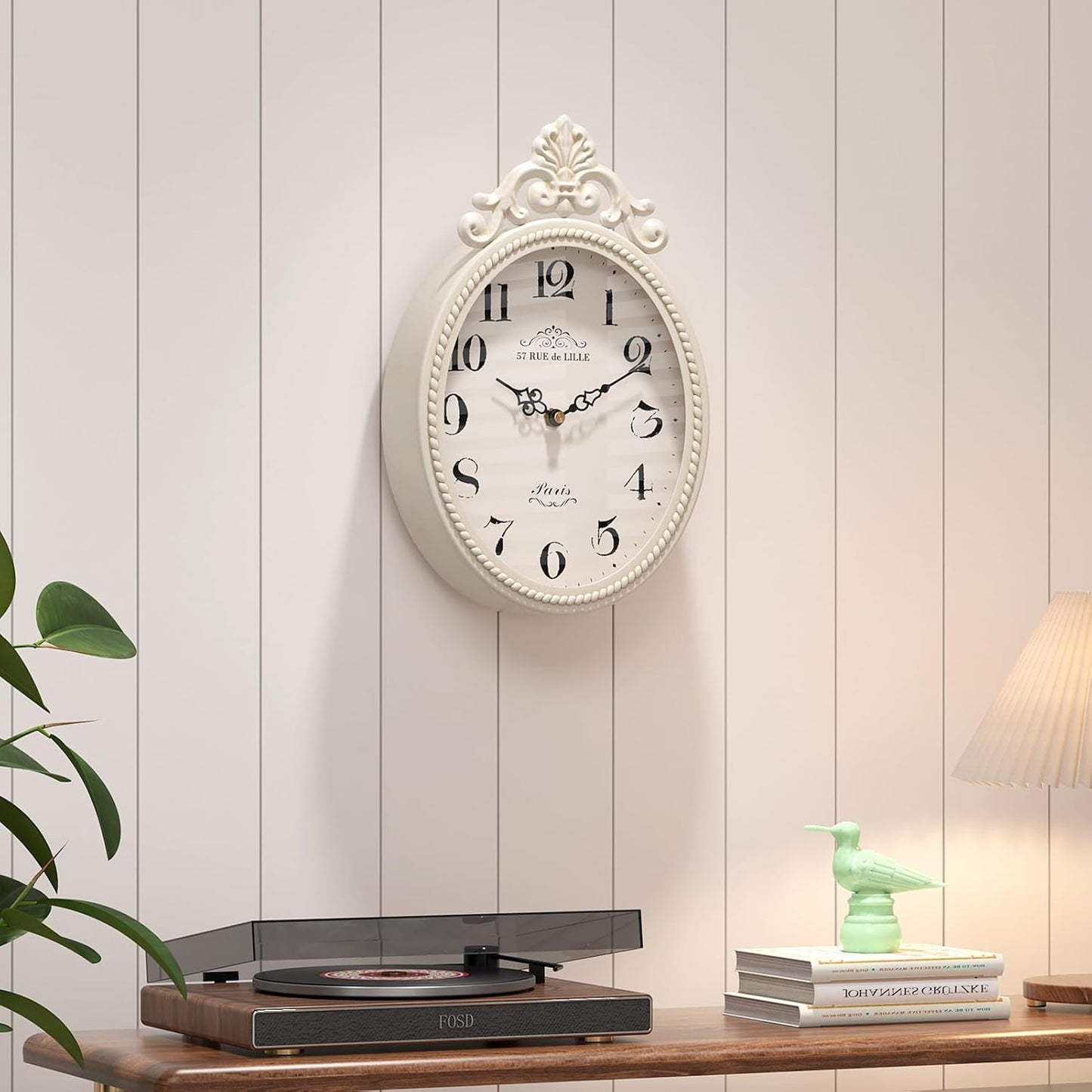 Abdurey Small French Retro Decorative Wall Clock, Ivory White Vintage Oval Style,Silent Battery Operated Boho Decor Wall Clocks for Farmhouse,Kitchen,Bedroom,Bathroom(10.4" H x 6.7" W)