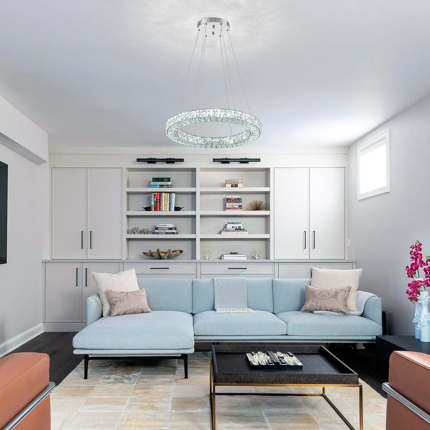 22" Chandelier Crystal Chandeliers Ceiling Light Fixture with Remote Control Flush Mount Ceiling Lights for Living Room Dining Room Bedroom(dimmable)