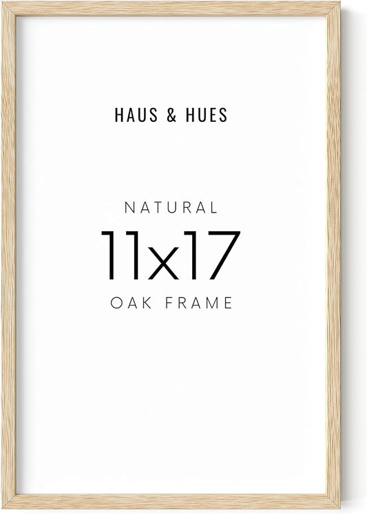 HAUS AND HUES 11x17 Picture Frame - 11 X 17 Frame Wood Picture Frames, 11x17 Poster Frame Wooden Picture Frames, 17x11 Picture Frame Wooden Frames, Frame 11x17 Natural Wood Frame (Beige Oak Frame)