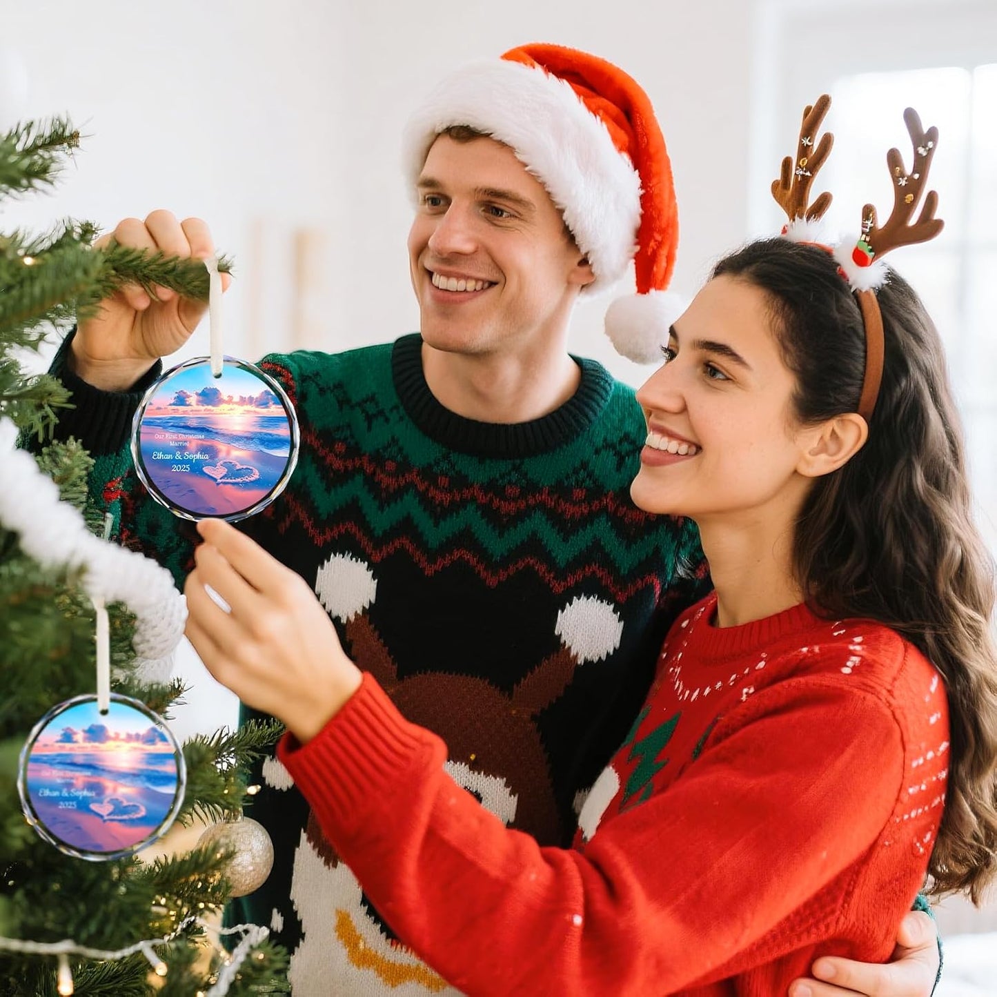 Our First Christmas Married Ornament 2025, Personalized Christmas with Custom Name, Date, Wedding Gifts, Newlyweds Keepsake for Him, Her, Couple