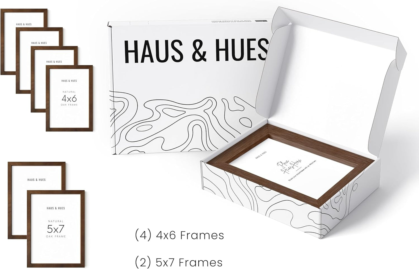 HAUS AND HUES Walnut Oak Wood Gallery Wall Tabletop Frames Made with Real American Oak and Shatter-free Plexiglass - Set of 6 (Four 4x6, Two 5x7, Framed Walnut)