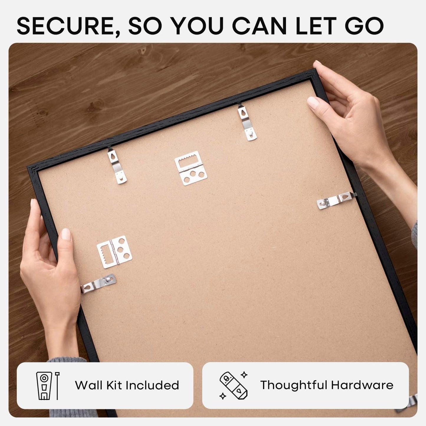 Homeforia 11x11 Black Wood Frame, High-End Oak 11 x 11 Square Picture Frames with Mat 9 by 9 inch Photo, 11by11 Wooden Frame Matted to 9x9 Art, Wall Hanging Frames, Tempered Glass, Wall Kit, Set of 1