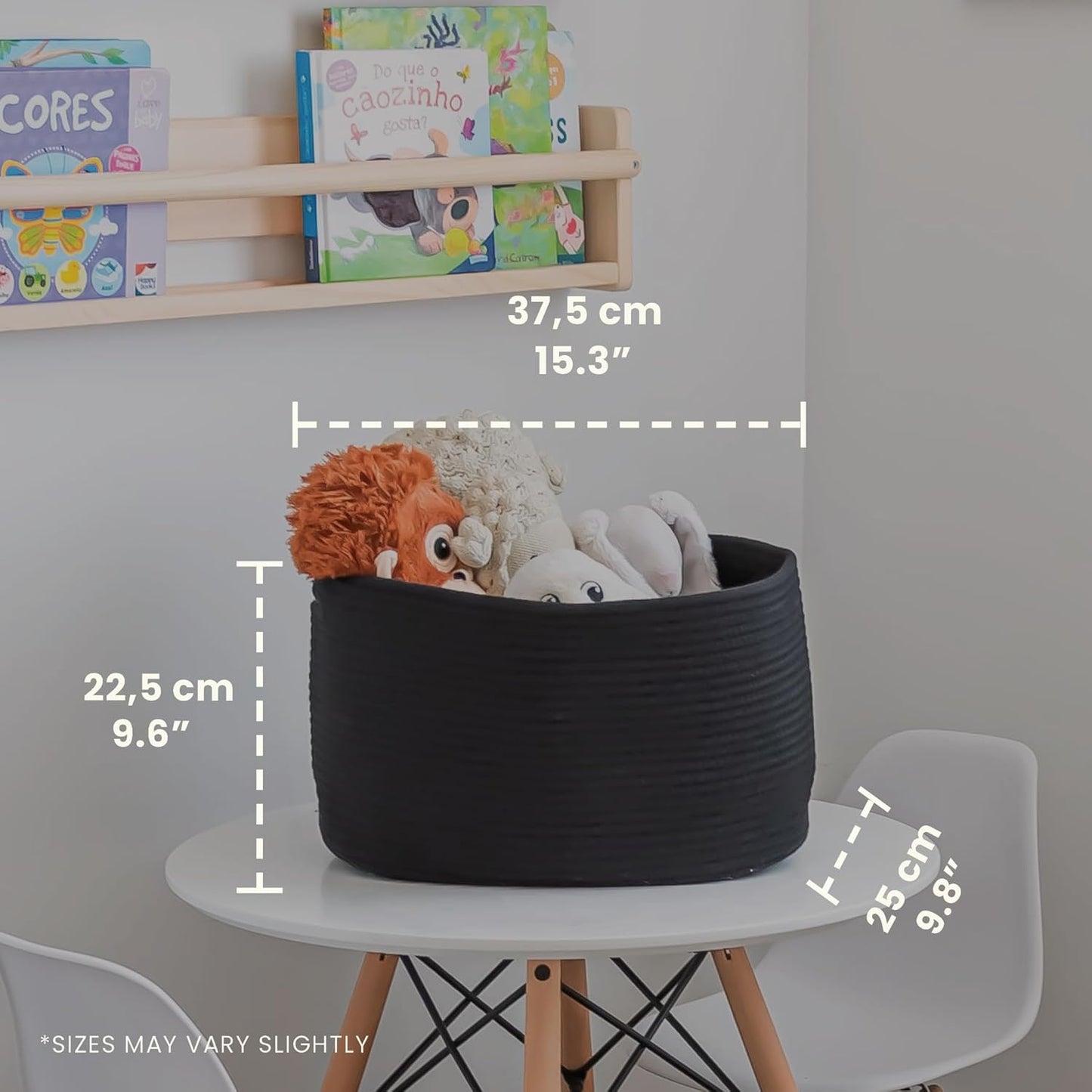 OrganiHaus Set of 3 Woven Storage Baskets for Organizing, Cotton Rope Organizer Bins for Shelves, Closet & Nursery, Dog Toy Basket, Decorative Bins for Toys, Towels & Books - 15x10x9, Black