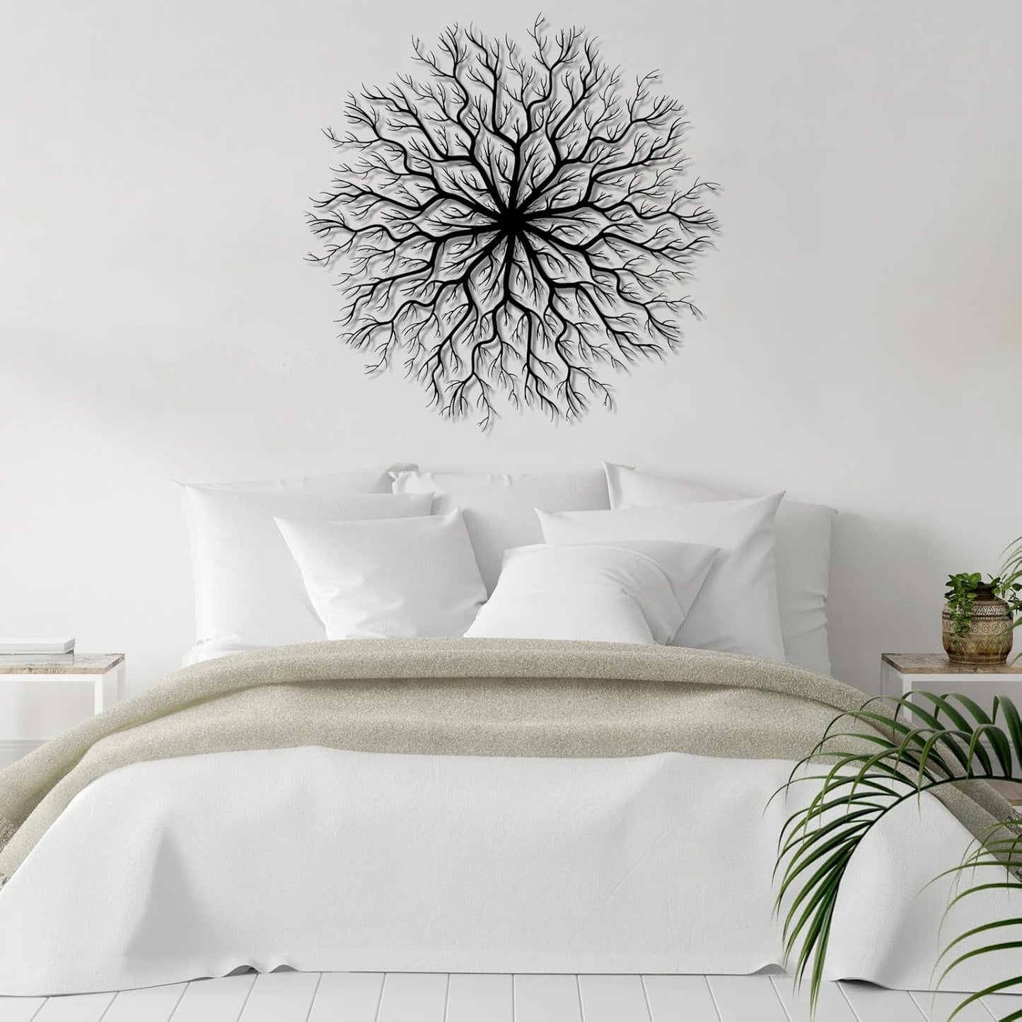 Tree of Life Metal Wall Art, Metal Tree Wall Art, Large Round Sculpture, Round Branch Wall Decor, Large Branch Artwork, Nature Sign, Wall Decor for Living Room, Housewarming Gift (Black, 19"x19"|47x47cm)