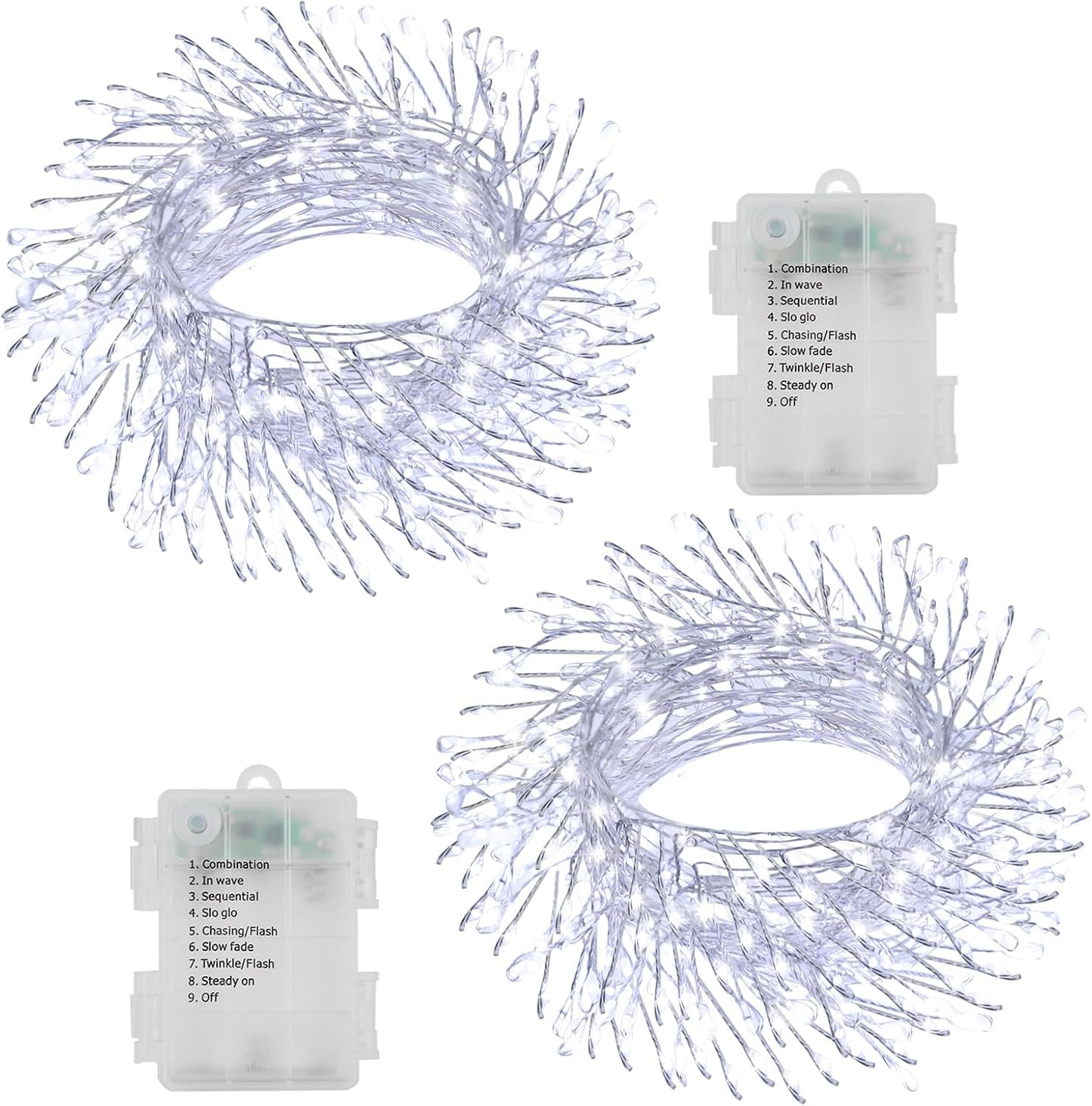 2 Pack Cluster Fairy Lights Battery Operated, Total 20Ft 400 LED Christmas Lights String with Timer 8 Modes Firecracker Fairy Lights Waterproof for Wreath Tree Wedding Gift Decor (Cool White)