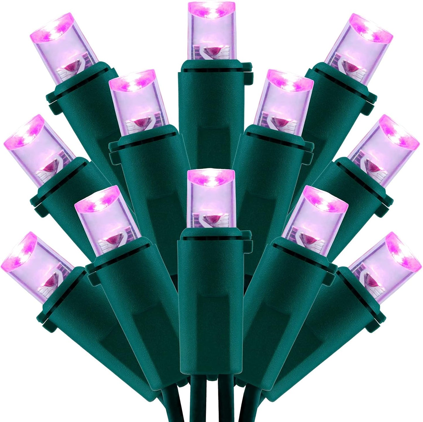 200 Count Pink Wide Angle LED Christmas Lights, 66 ft Green Wire UL Certified Commercial Grade 5mm Holiday String Light Set (Pink)