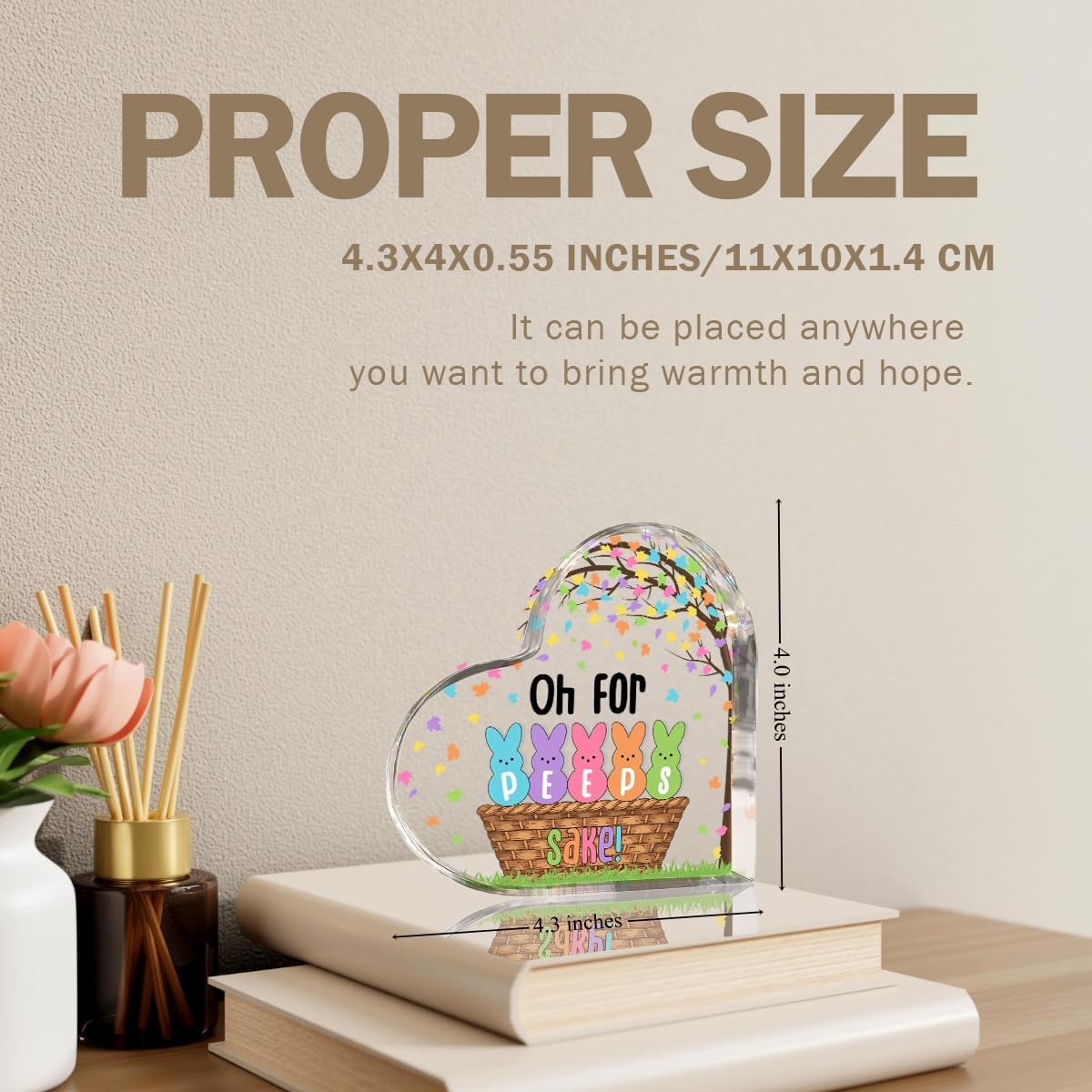 Funny Easter Bunny Decor Desk Decor Acrylic Heart Sign Easter Decorations Easter Gift Acrylic Heart Plaque Box Sign for Home Farmhouse Kitchen Bathroom Shelf Table Decoration Oh for Peeps Shake Sign