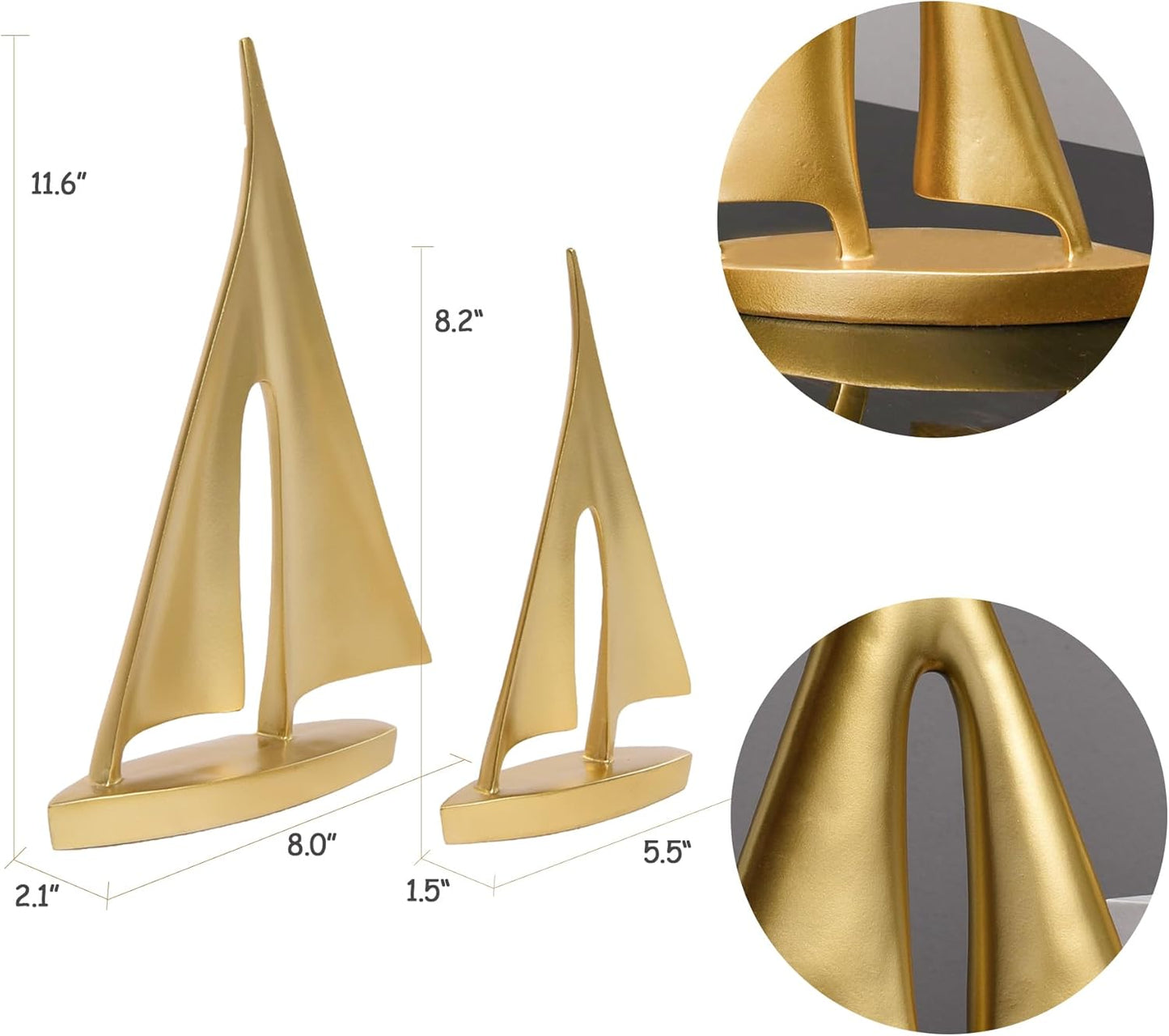 Modern Sculptures Home Decor, Gold Sailboat Decor Ornament, Boat Decorations Statue Decor, Art Sculptures and Statues, Sailboat Gifts Home Office Bathroom Shelf Decor Nautical Decor (2 Pack)