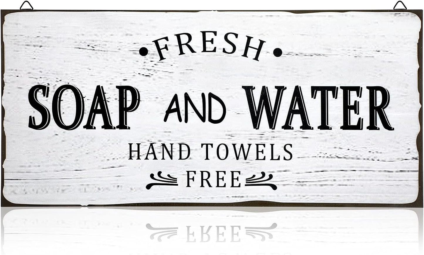 Jetec Farmhouse Bathroom Decor, Fresh Soap and Water Sign Vintage Bathroom Wood Plaque Rustic Wall Decor for Wall Art Decoration Restroom(Classic)