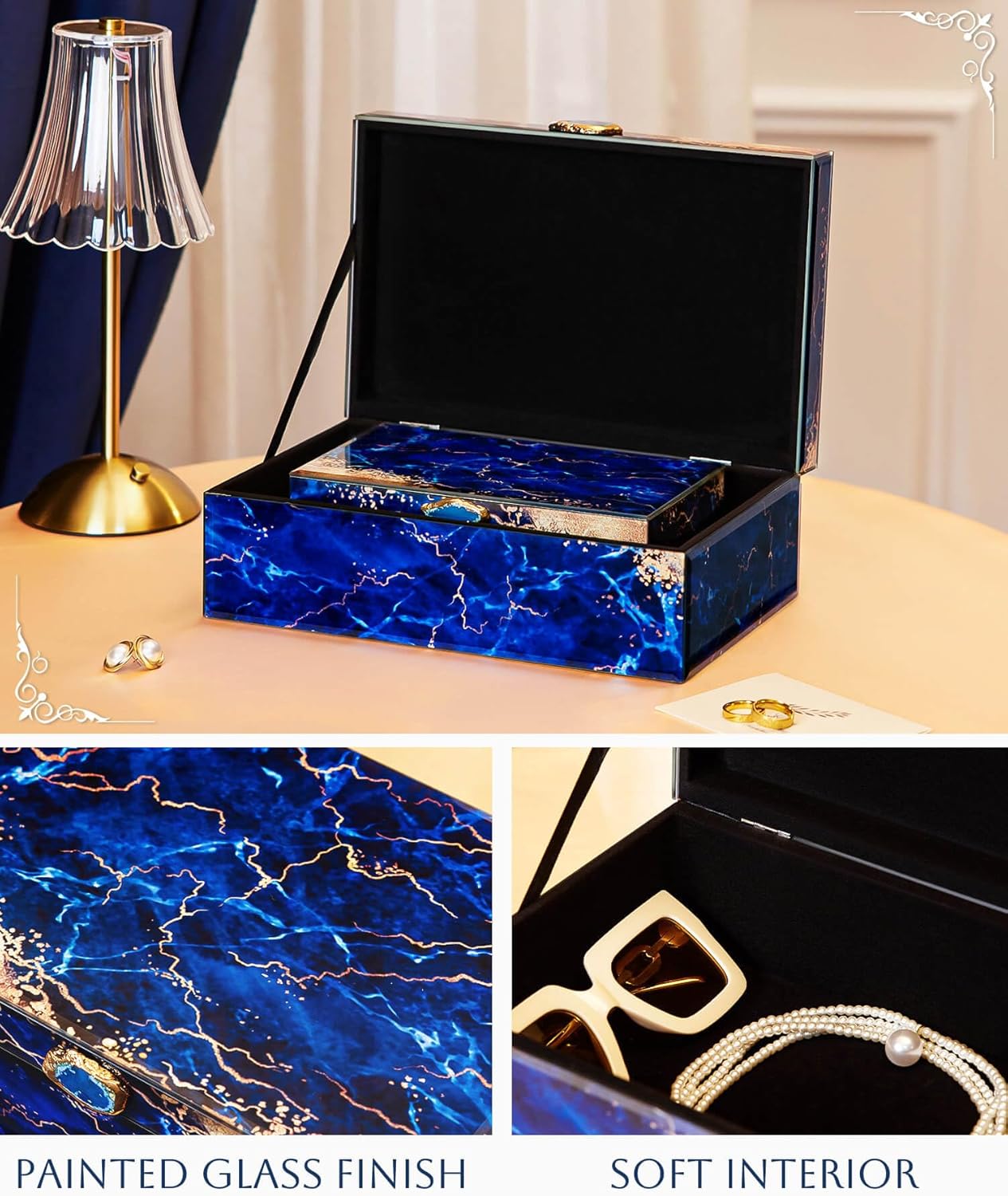 Homde Glass Decorative Storage Box: Set of 2 Boxes for Home Decor - Large Organizer with Lids for Decorations