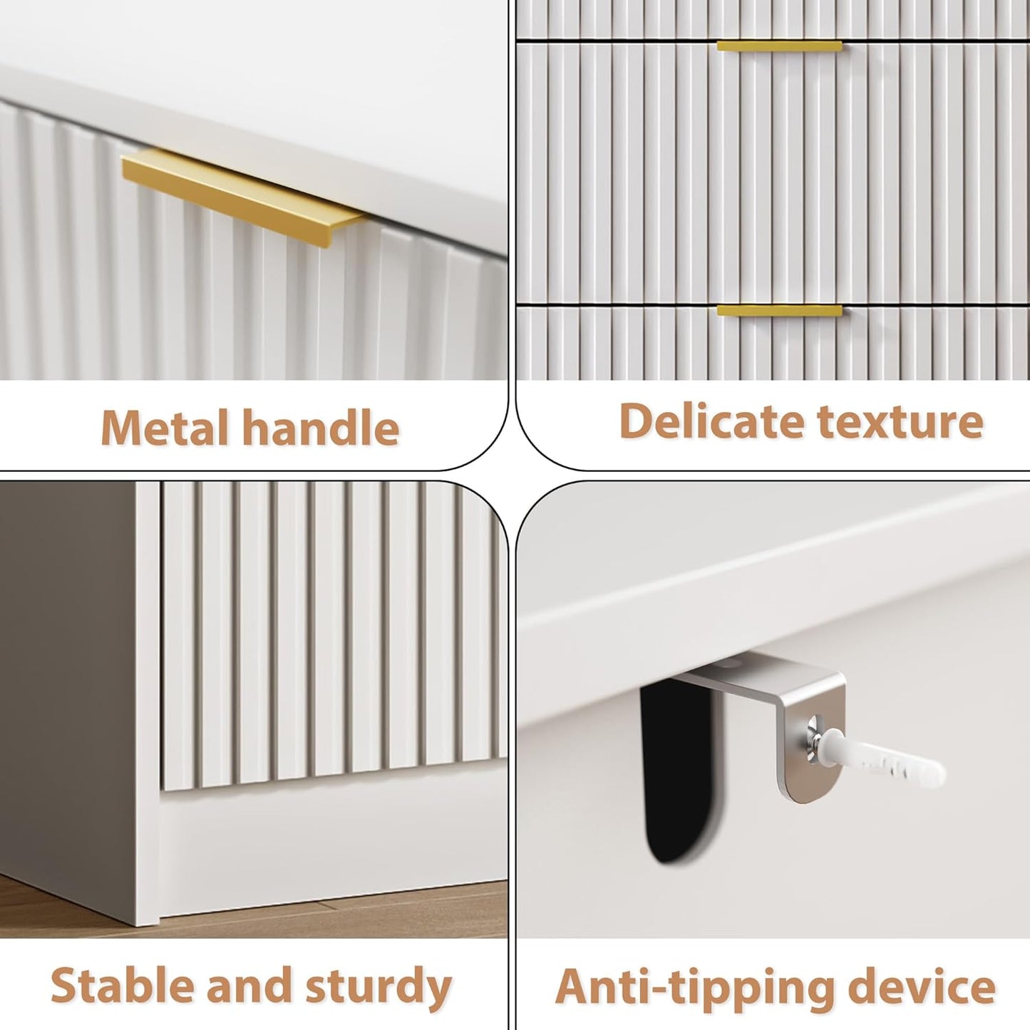 5 Drawer Dresser for Bedroom, Tall Dresser Chest of Drawers with Gold Handles, 32 Inch Wide Nightstand with for Bedroom, Living Rooms, Offices, and Entryways, White