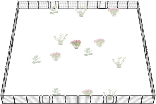 FXW Garden Fence Outdoor for The Yard – 24in(H) x 88.8ft(L) Heavy Duty Metal Animal Barrier for Dog and Rabbit, Decorative Dog Fence, 48 Panels, Black