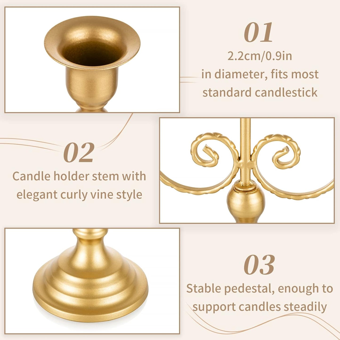 Sziqiqi Gold Taper Candle Holder for Centerpiece - 3-stem Candlesticks Holder for Wedding Table Centerpieces Metal Candle Stick Holders for Fireplace Mantle 2pcs