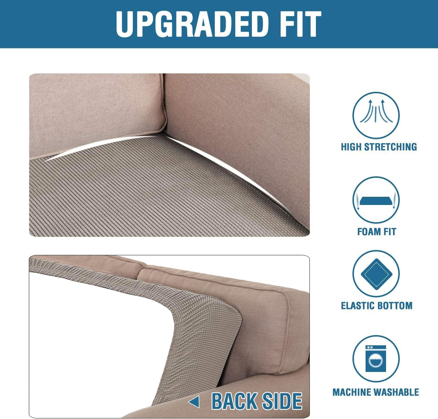 H.VERSAILTEX Super Stretch Individual Seat Cushion Covers Sofa Covers Couch Cushion Covers Slipcover Sets Thick Jacquard Textured Twill Fabric (2 Piece Medium Sofa Cushion Covers, Taupe)