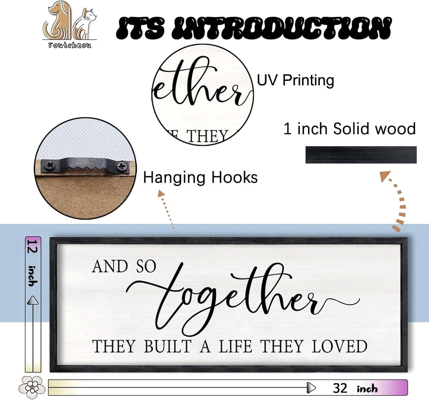 And So Together They Built A Life They Loved Sign Large Above Bed Wall Decor 32"×12" for Bedroom Over Bed Wall Art Hanging (Black)