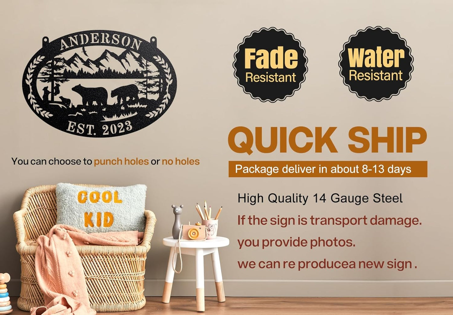 Custom Farmhouse Farm Sign, Custom Bear Monogram Name Sign, Ranch Sign, Outdoor Family Name Sign, Personalized Family Name Bear Metal Wall Sign, Personalized Rustic Name Sign