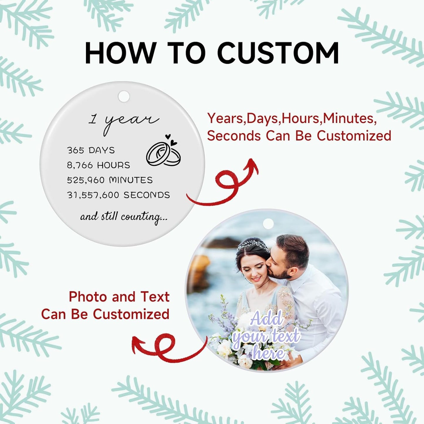 Personalized 1-60 Years Wedding for Couple Parents Ceramic Personalized Christmas Ornaments 2025 Custom Year Days Hours Minutes Seconds Wedding Anniversary Decoration