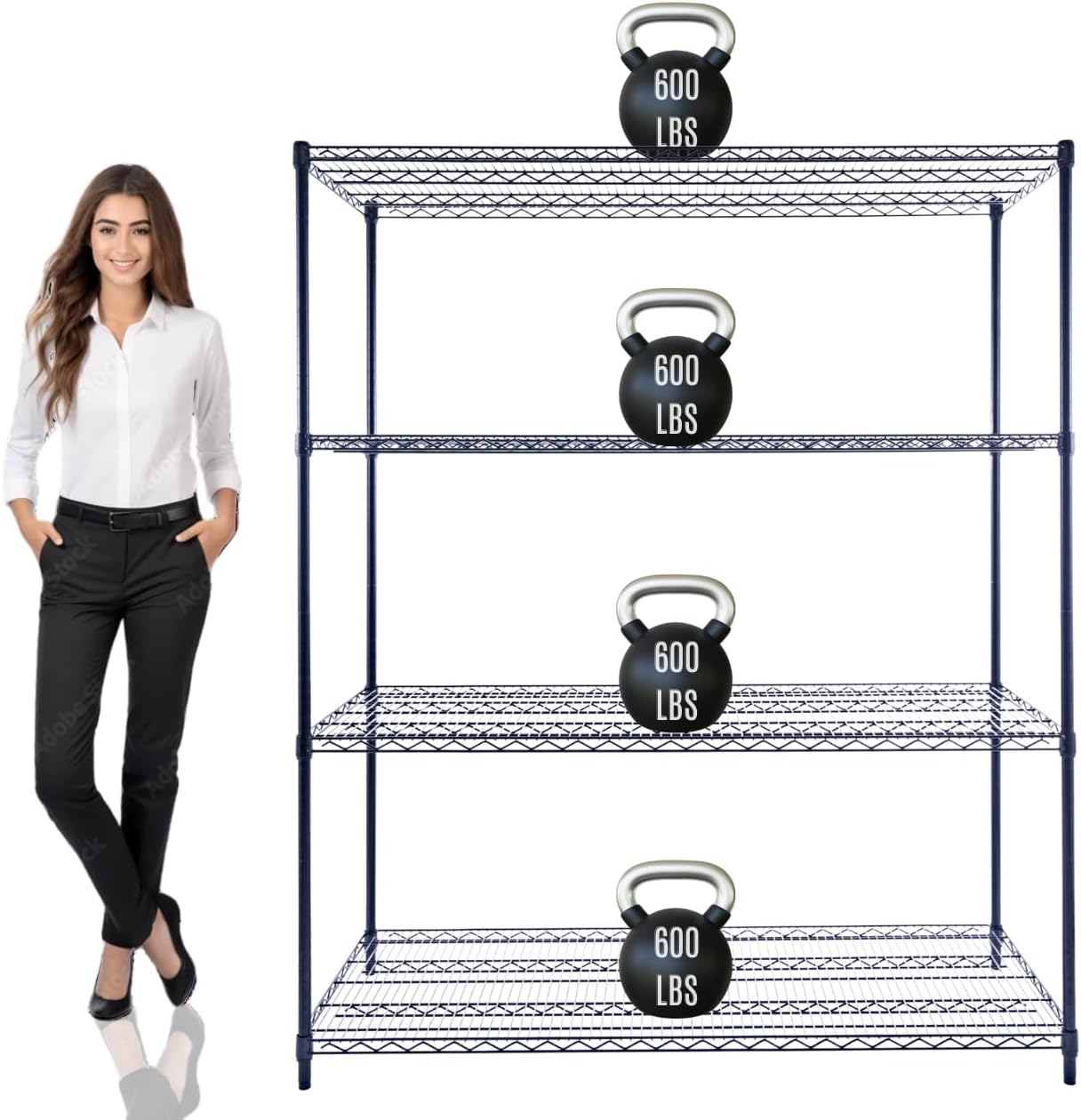60"x24"x72" PRIME HEAVY DUTY Black 4-Tier Wire Shelving NSF 2400 LBS MAX Capacity Storage Rack for Commercial, School, Home, Garage, Warehouse, Industrial, and Hospital Uses (with Wheels)