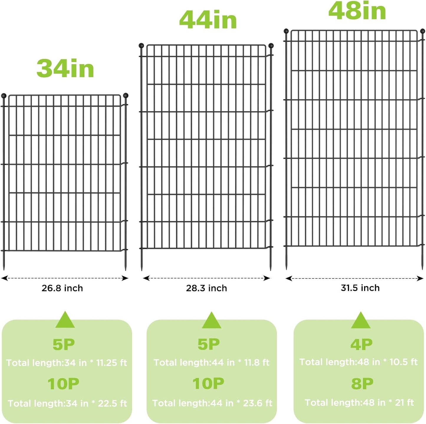 10 Panels No Dig Garden Fence Animal Barrier, 44in(H) × 23.6ft(L) Decorative Metal Outdoor Dog Fence, Rustproof Pet Fencing for Yard, Patio, Flower Bed -Temporary Fencing| Easy to Install